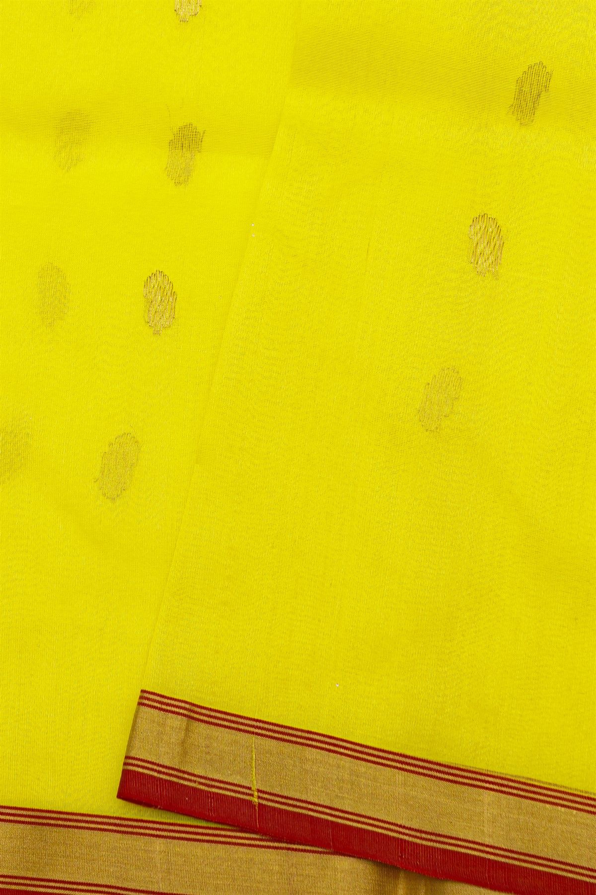 Chanderi Silk Yellow Saree With Contrast Kaddi Border