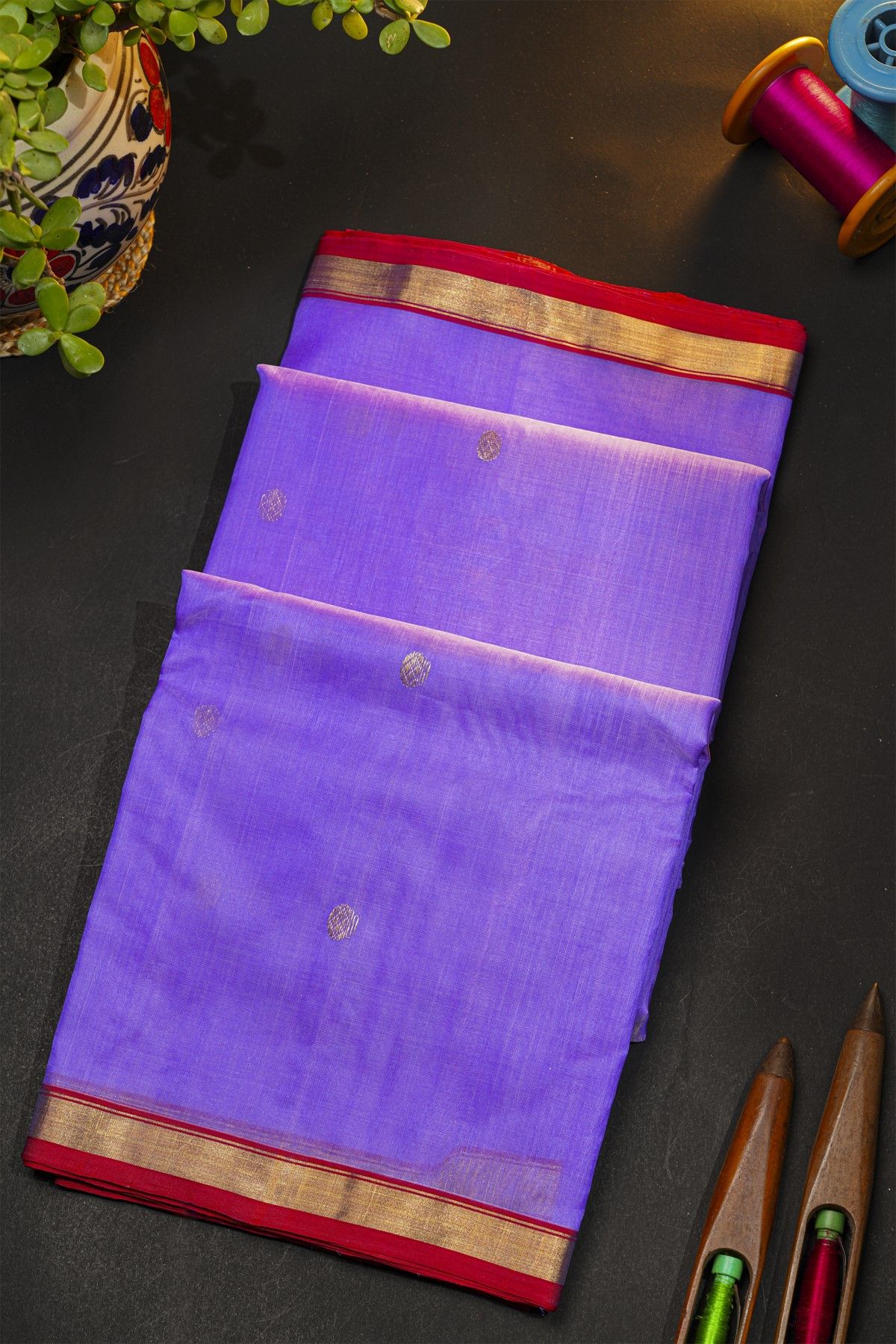 Chanderi Silk Lavender Saree With Contrast Kaddi Border