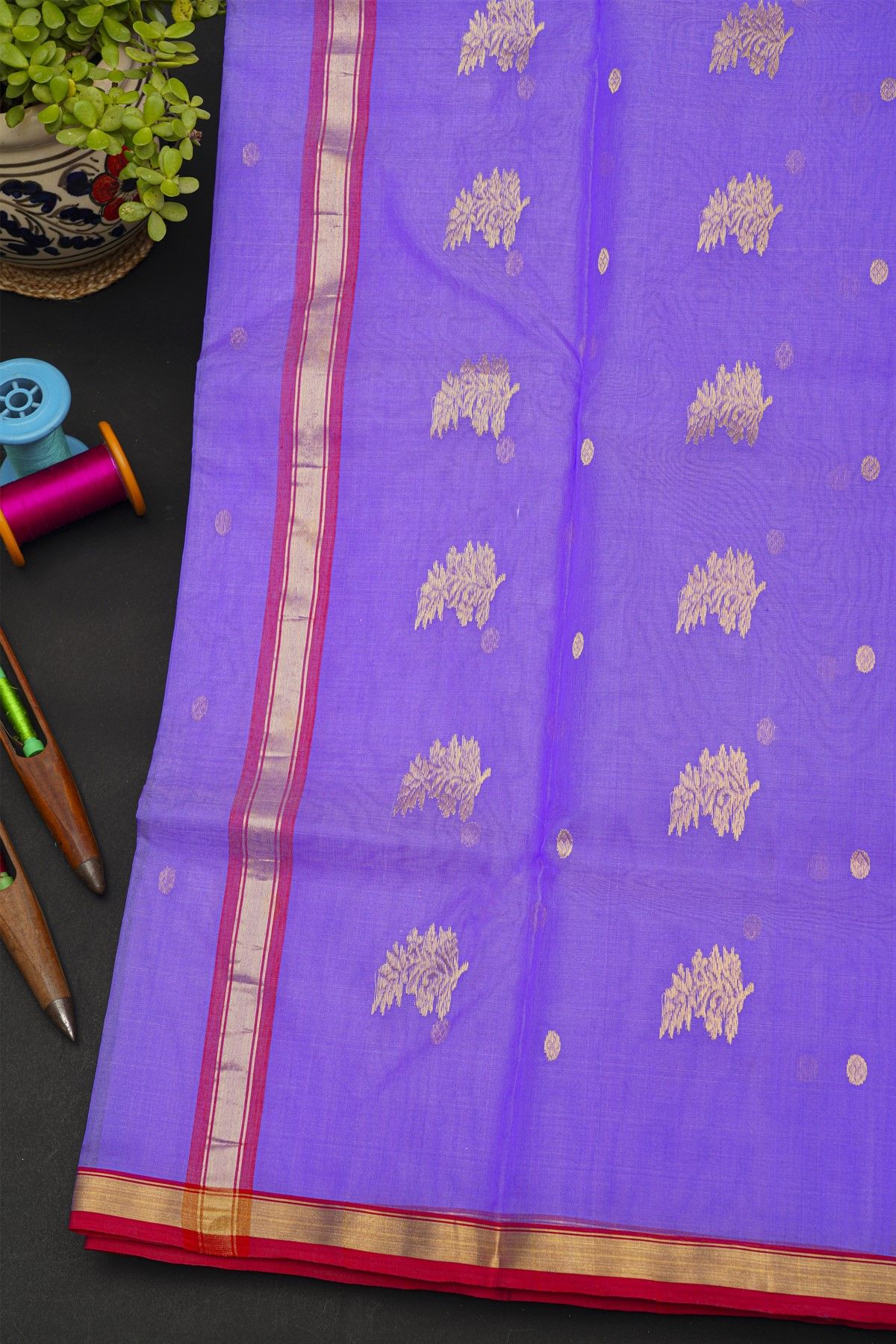 Chanderi Silk Lavender Saree With Contrast Kaddi Border