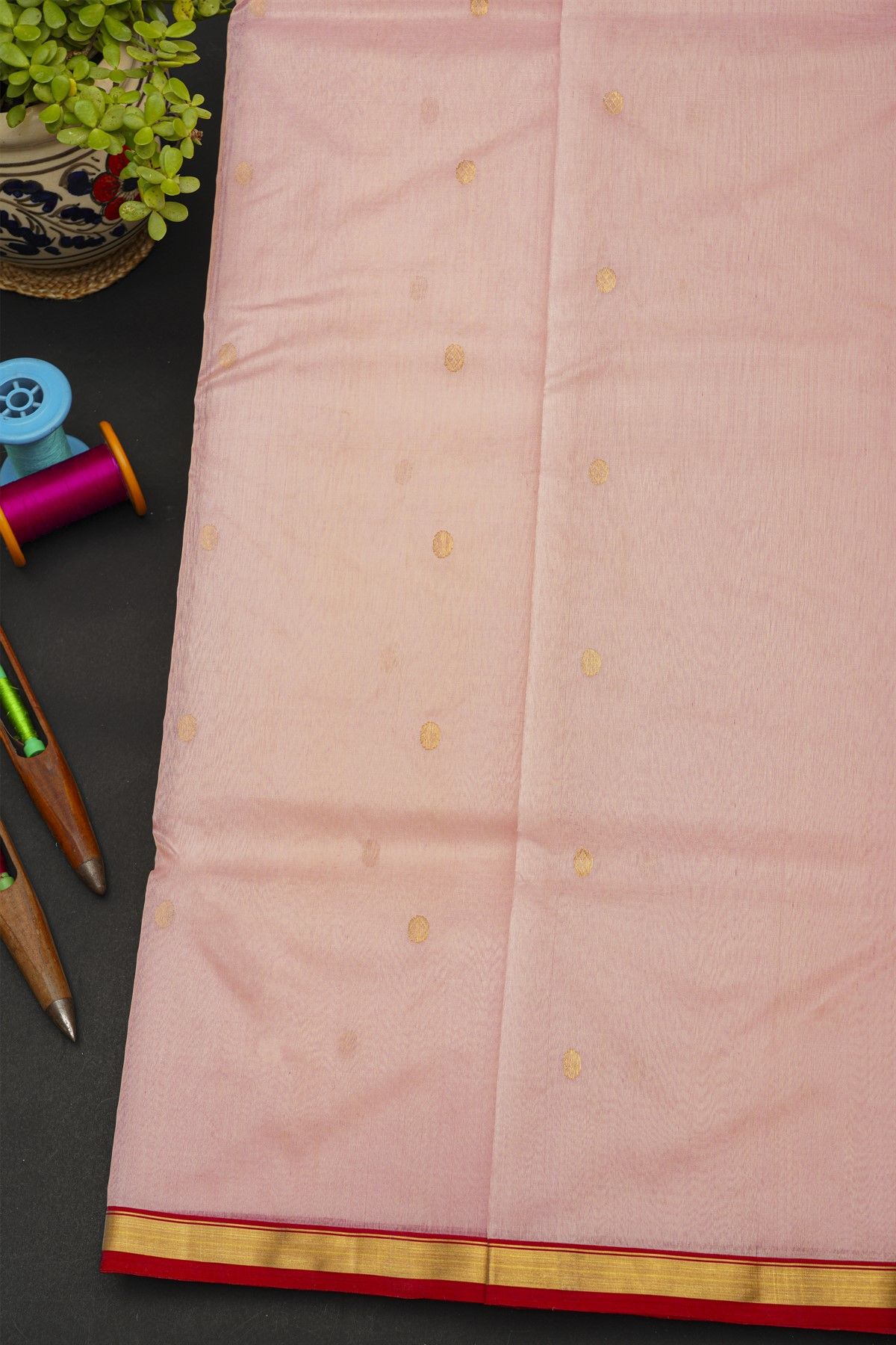 Chanderi Silk Baby Pink Saree With Kaddi Border