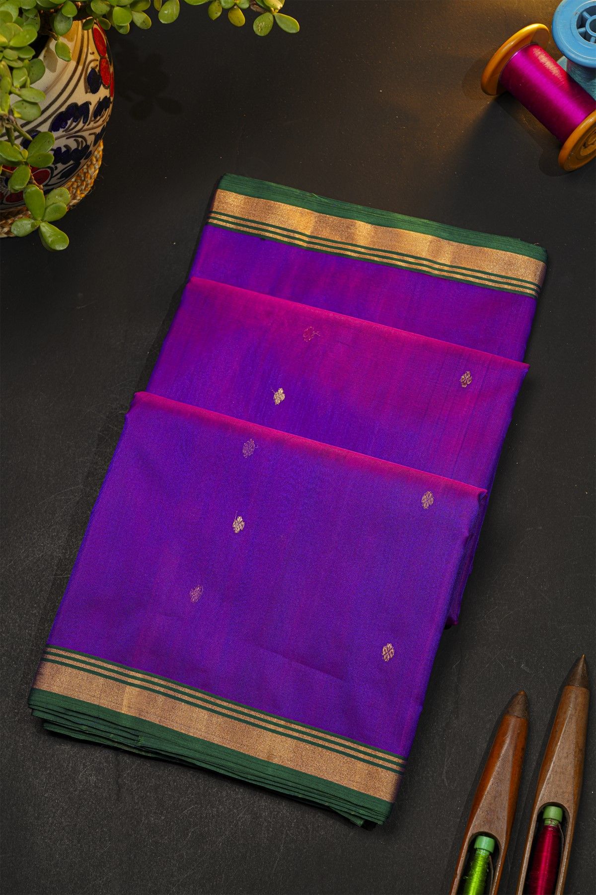 Chanderi Silk Purple Saree With Kaddi Border