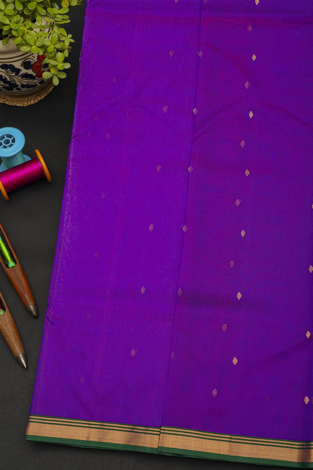 Chanderi Silk Purple Saree With Kaddi Border