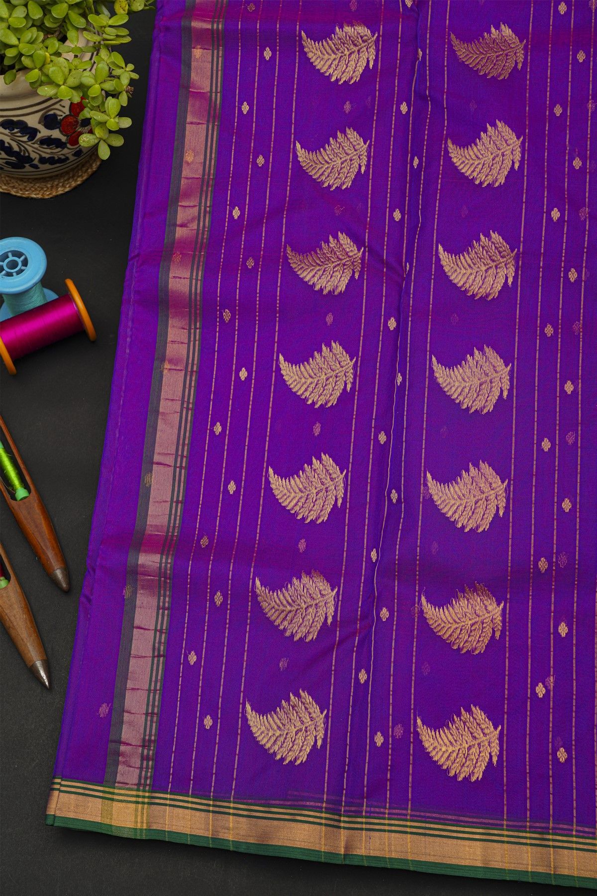 Chanderi Silk Purple Saree With Kaddi Border