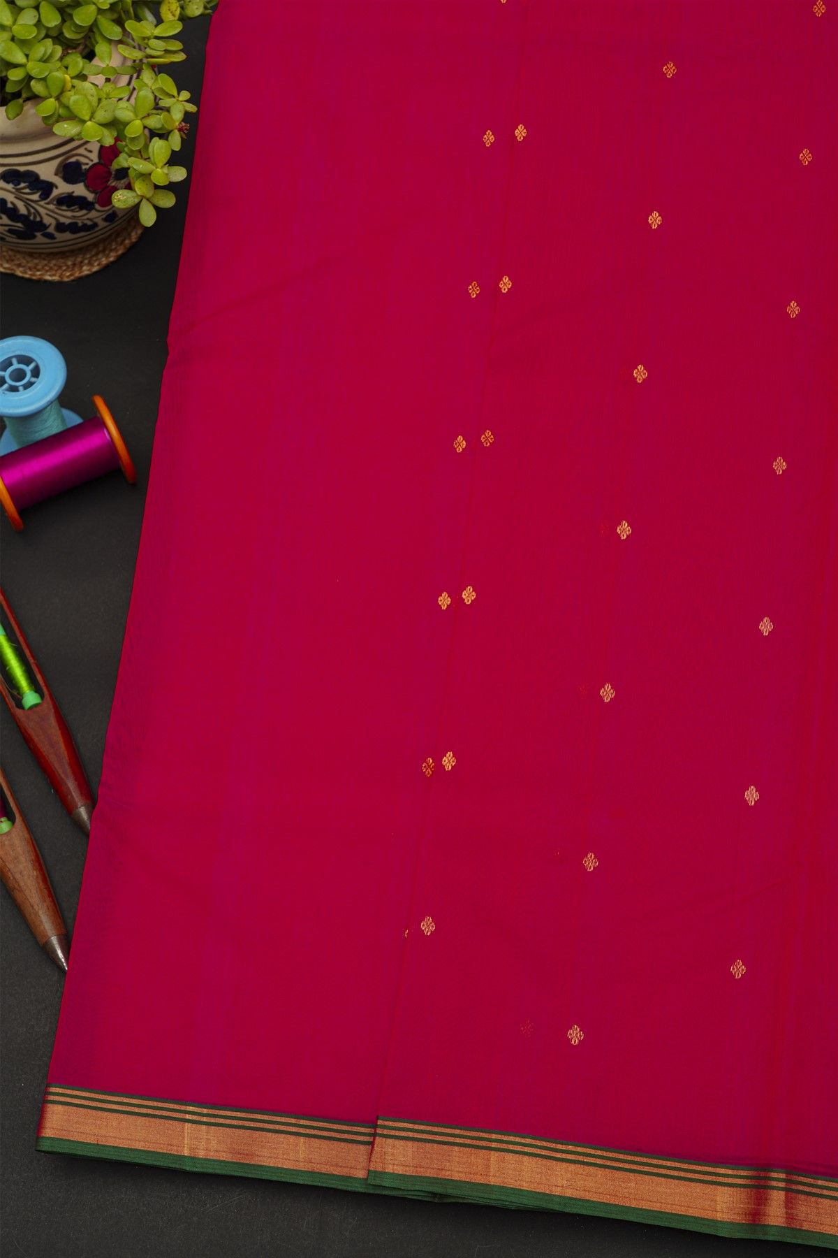 Chanderi Silk Rani Pink Saree With Kaddi Border