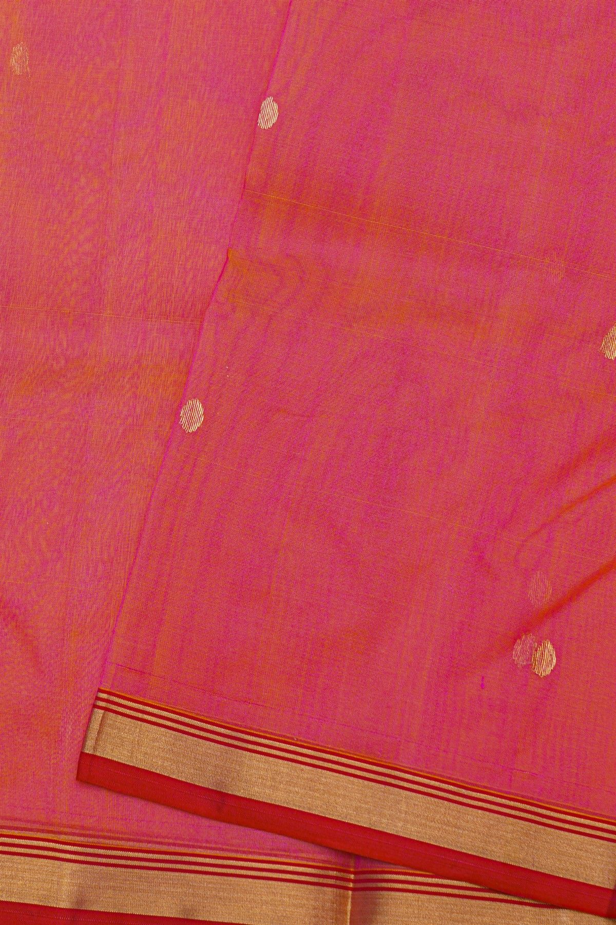 Chanderi Silk Peach Pink Saree With Kaddi Border