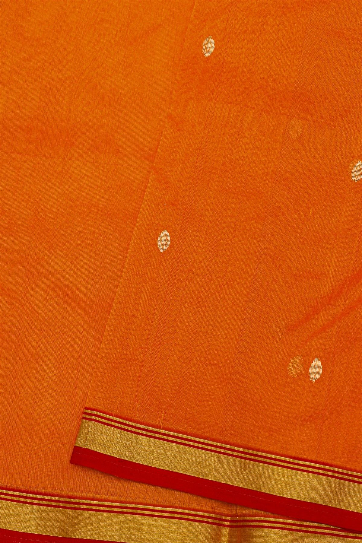 Chanderi Silk Orange Saree With Contrast Kaddi Border