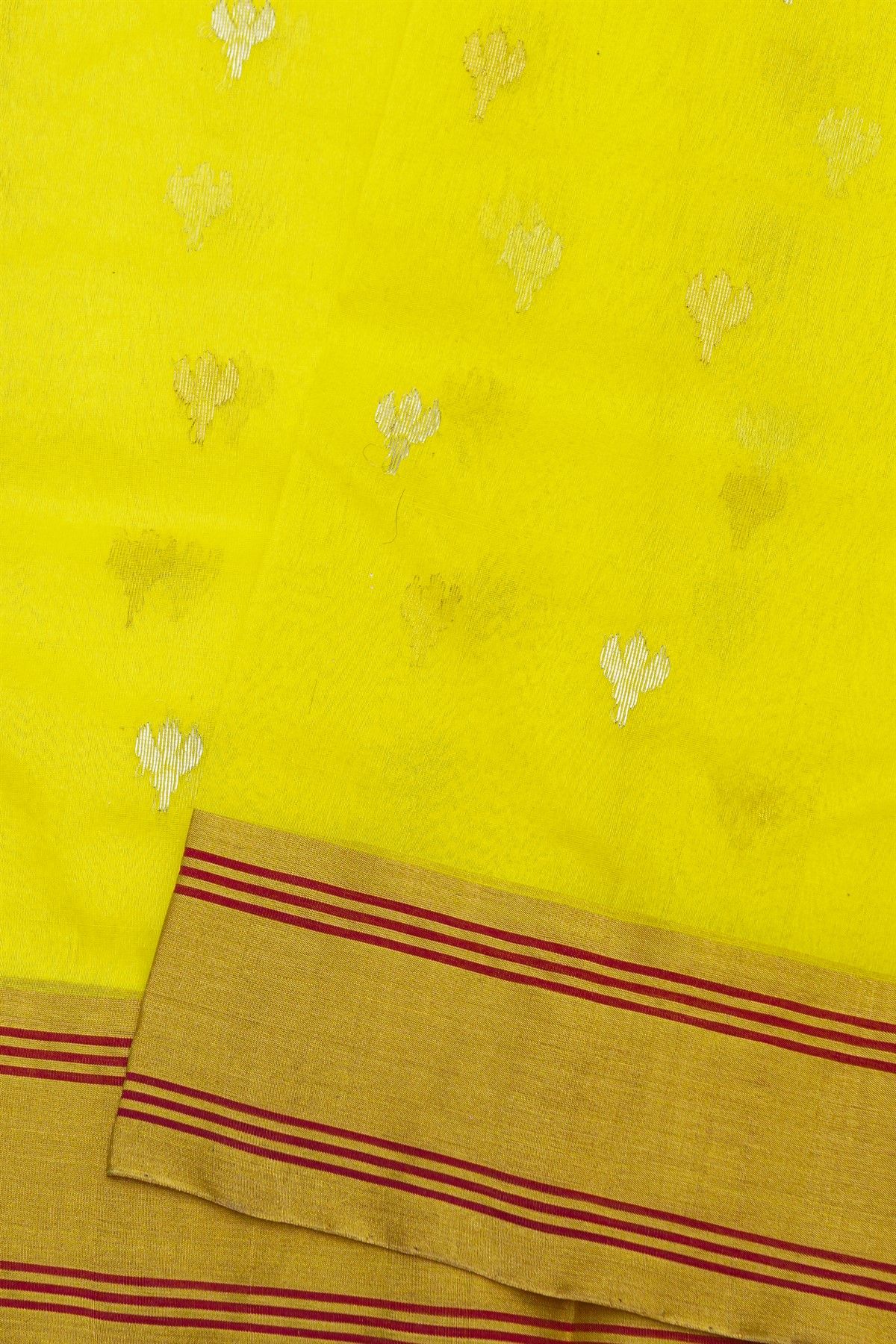 Chanderi Sico Yellow Saree With Gap Motifs Border