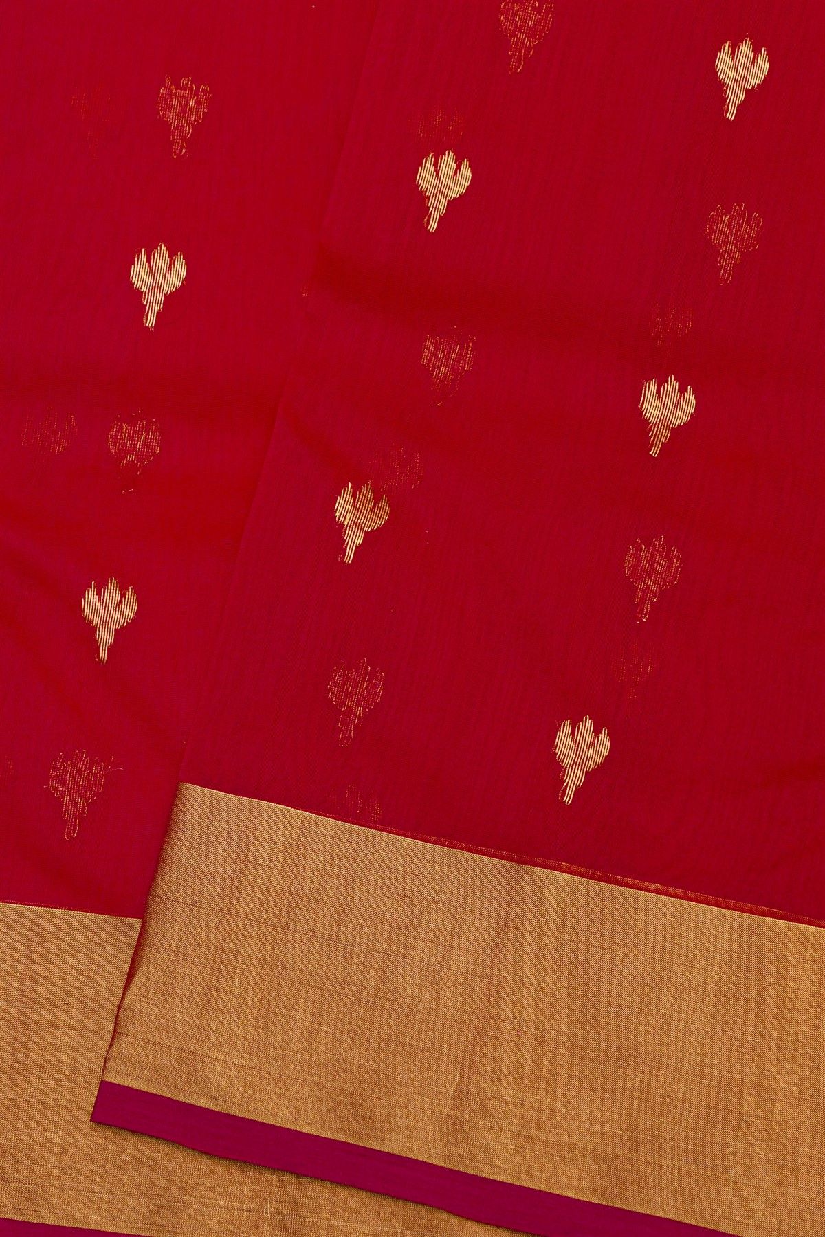 Chanderi Silk Red Saree With Kaddi Border