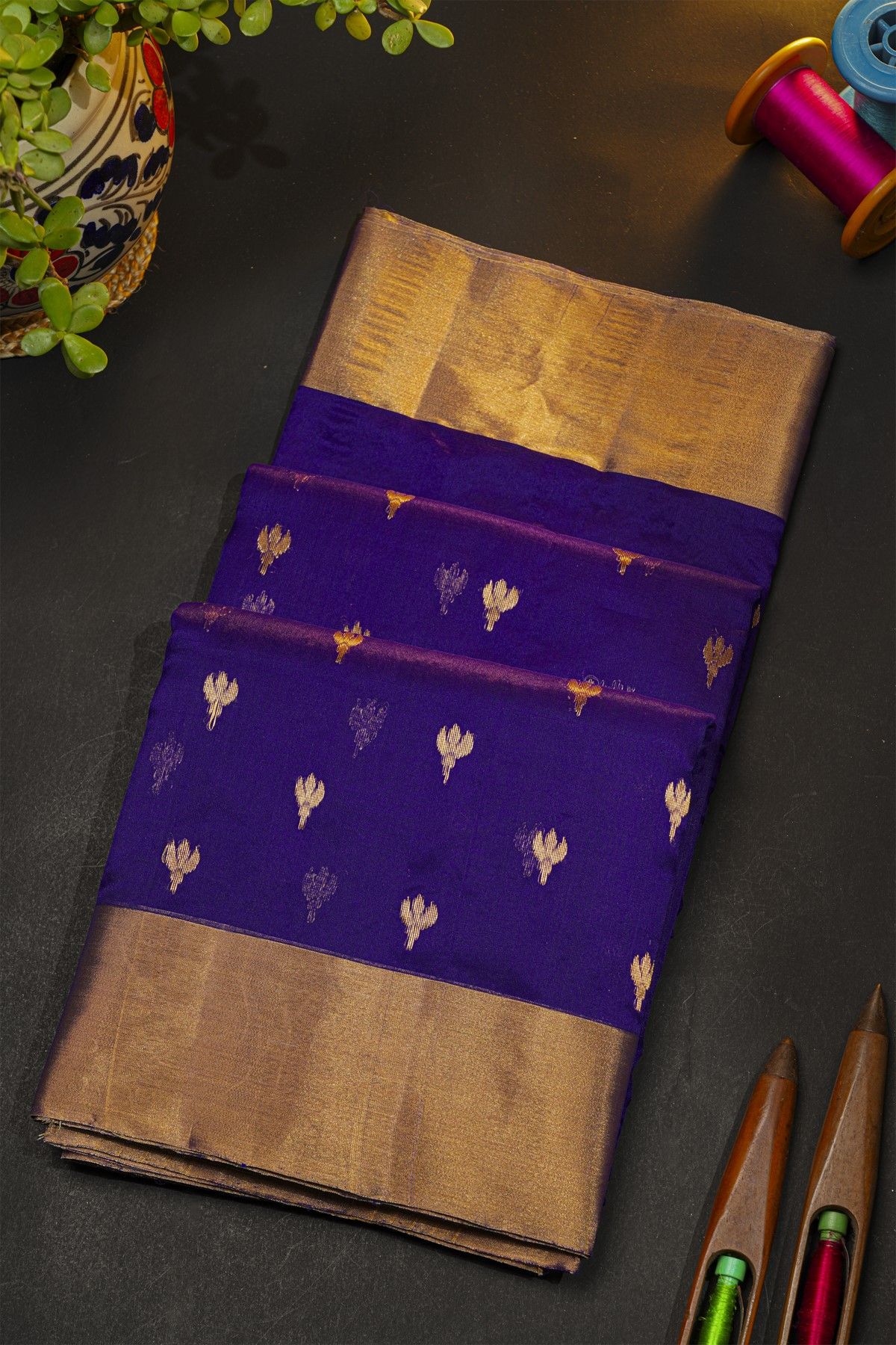 Chanderi Sico Dark Violet Saree With Kaddi Border