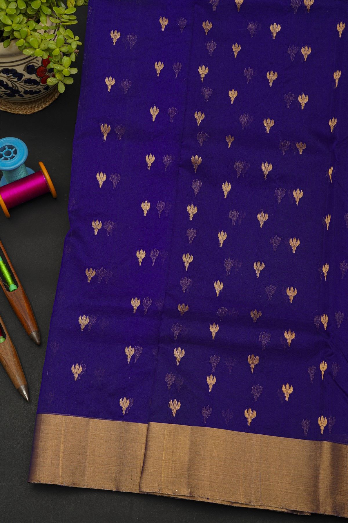 Chanderi Sico Dark Violet Saree With Kaddi Border