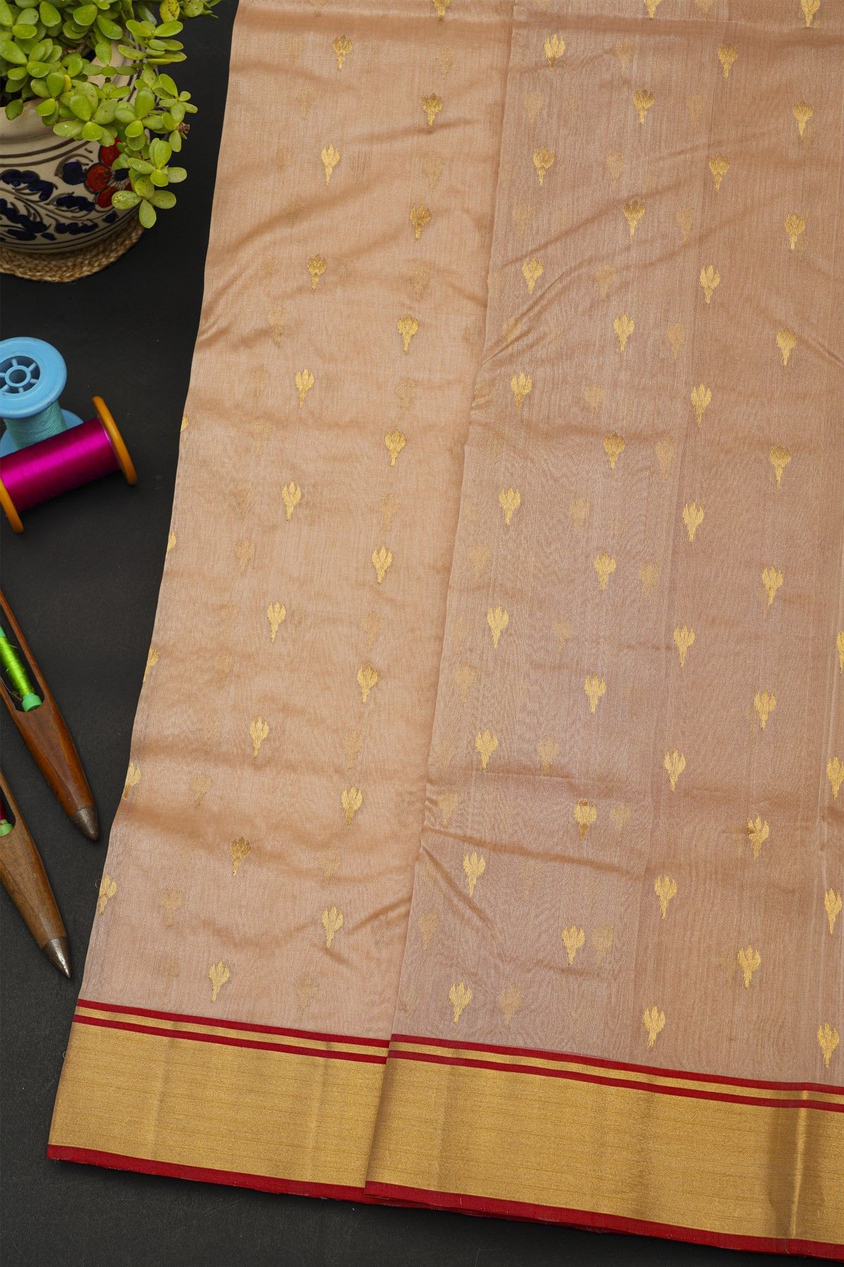 Chanderi Sico Peach Saree With Kaddi Border