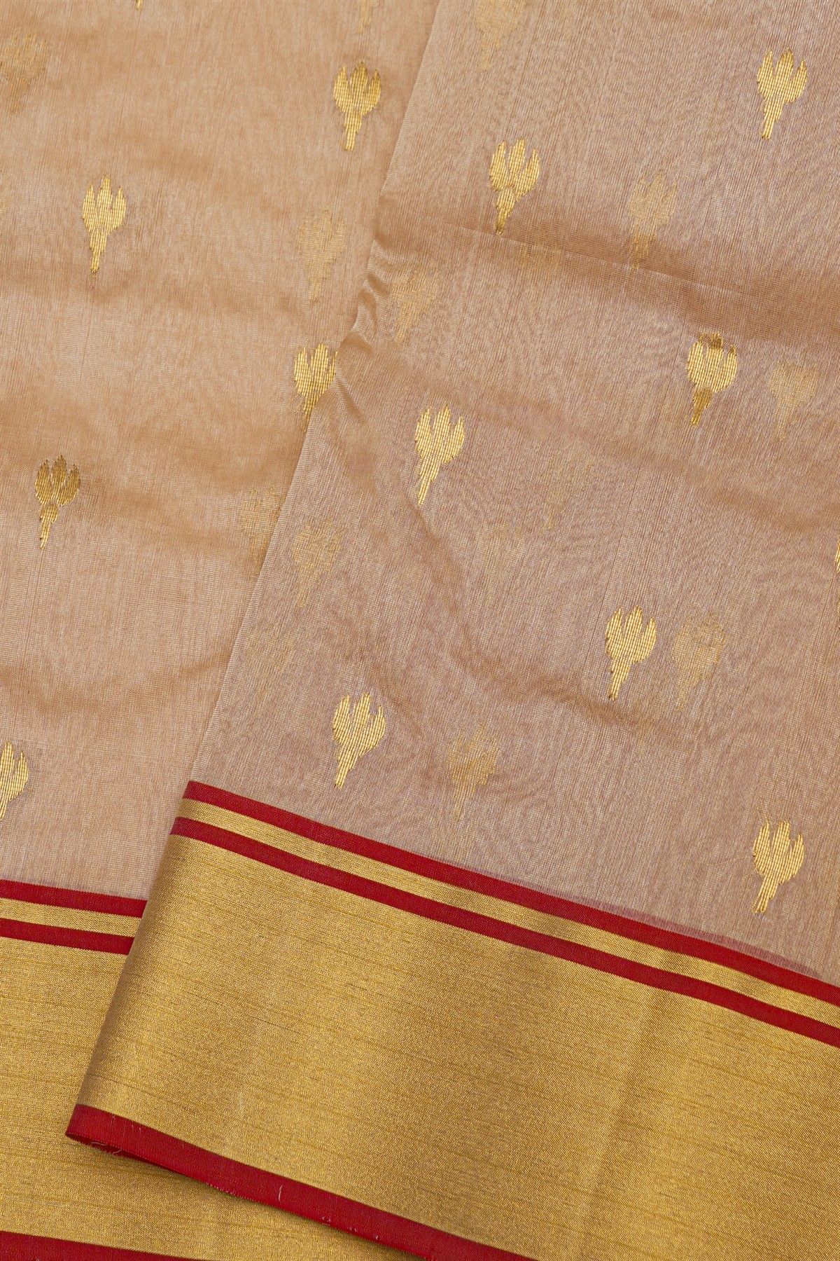 Chanderi Sico Peach Saree With Kaddi Border
