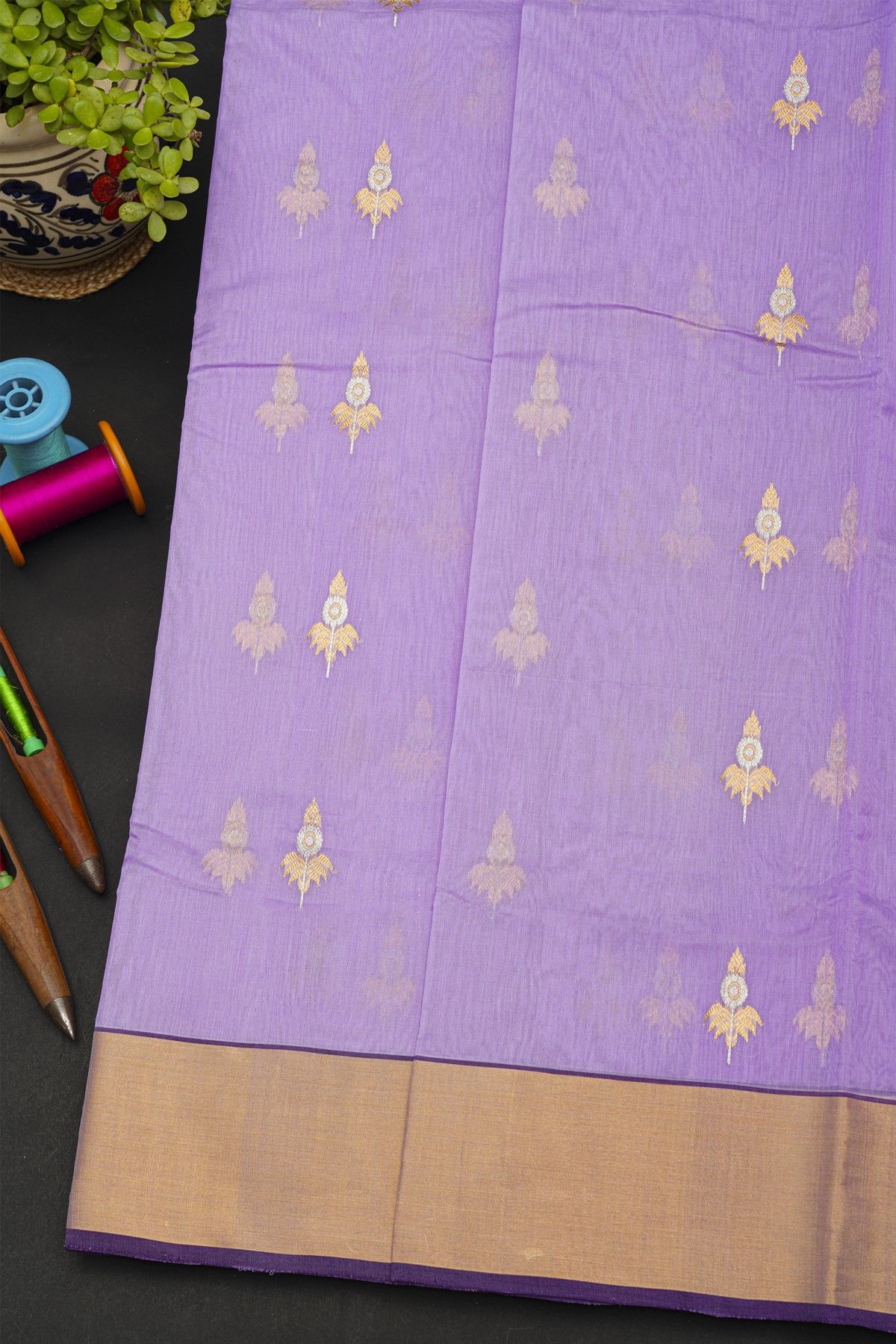 Chanderi Silk Lavender Saree With Kaddi Border