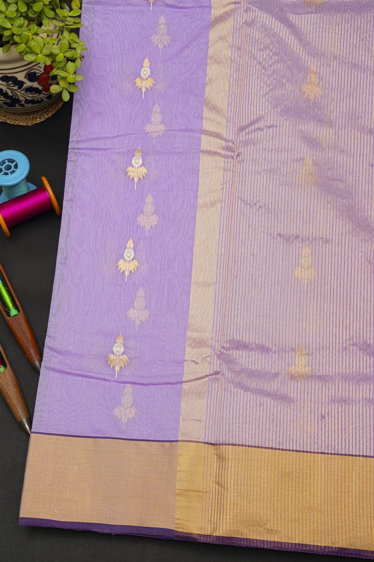 Chanderi Silk Lavender Saree With Kaddi Border