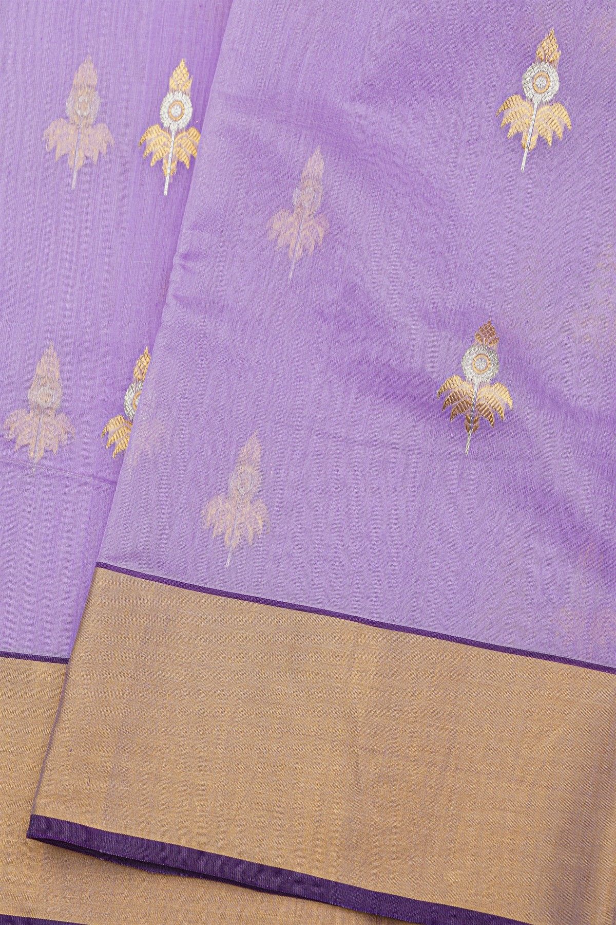 Chanderi Silk Lavender Saree With Kaddi Border