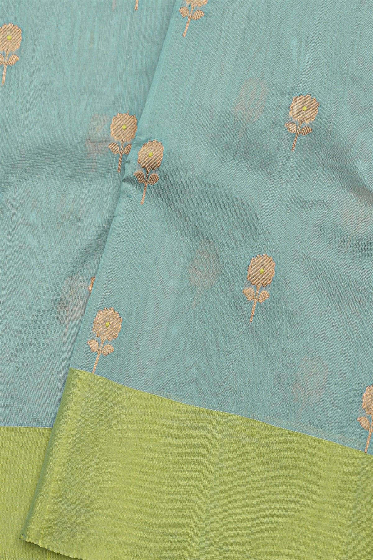 Chanderi Silk Blue Saree With Floral Buttis Body