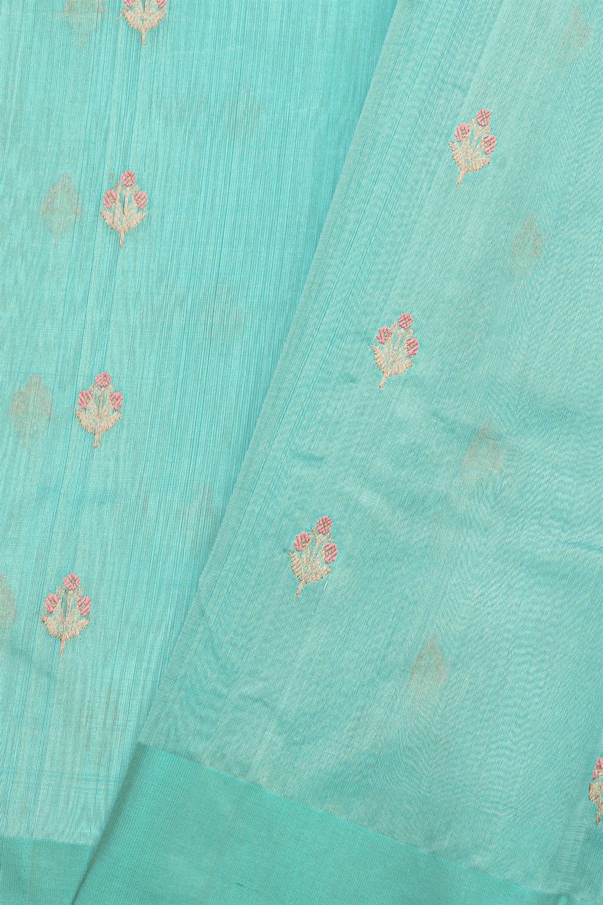 Chanderi Silk Sky Blue Saree With Florals And Buttis Body
