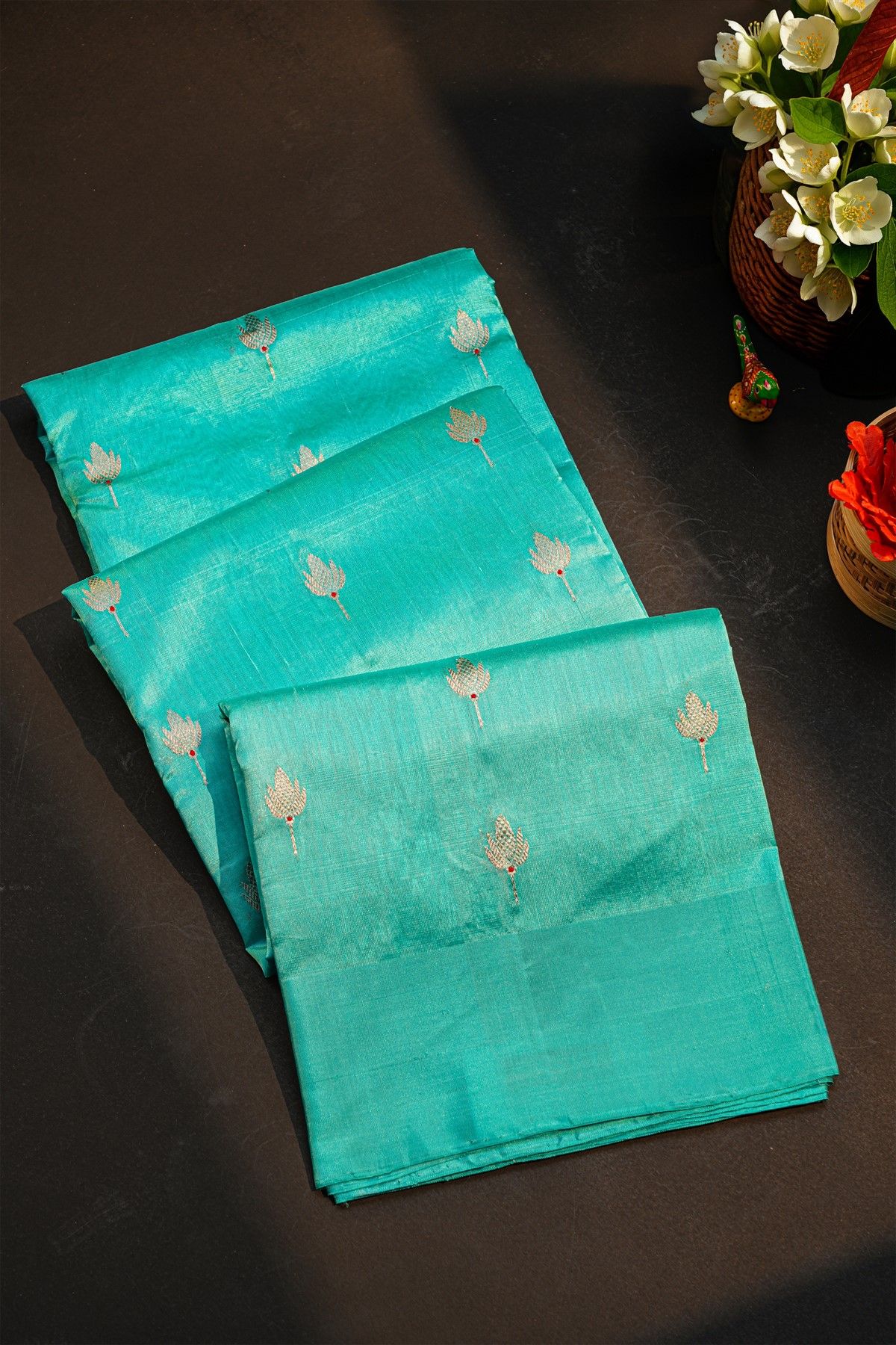 Chanderi Silk Sky Blue Saree With Florals Buttis Body