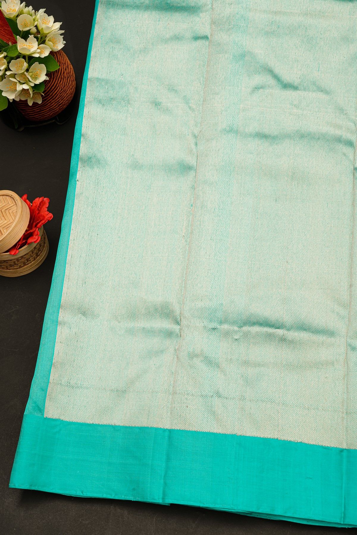 Chanderi Silk Sky Blue Saree With Florals Buttis Body