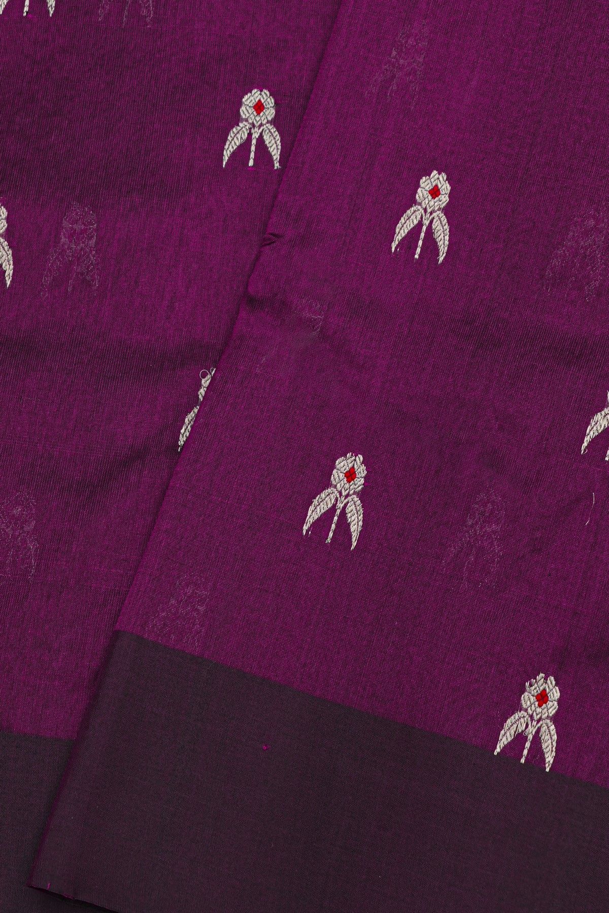 Chanderi Silk Purple Saree With Florals In Zari Body