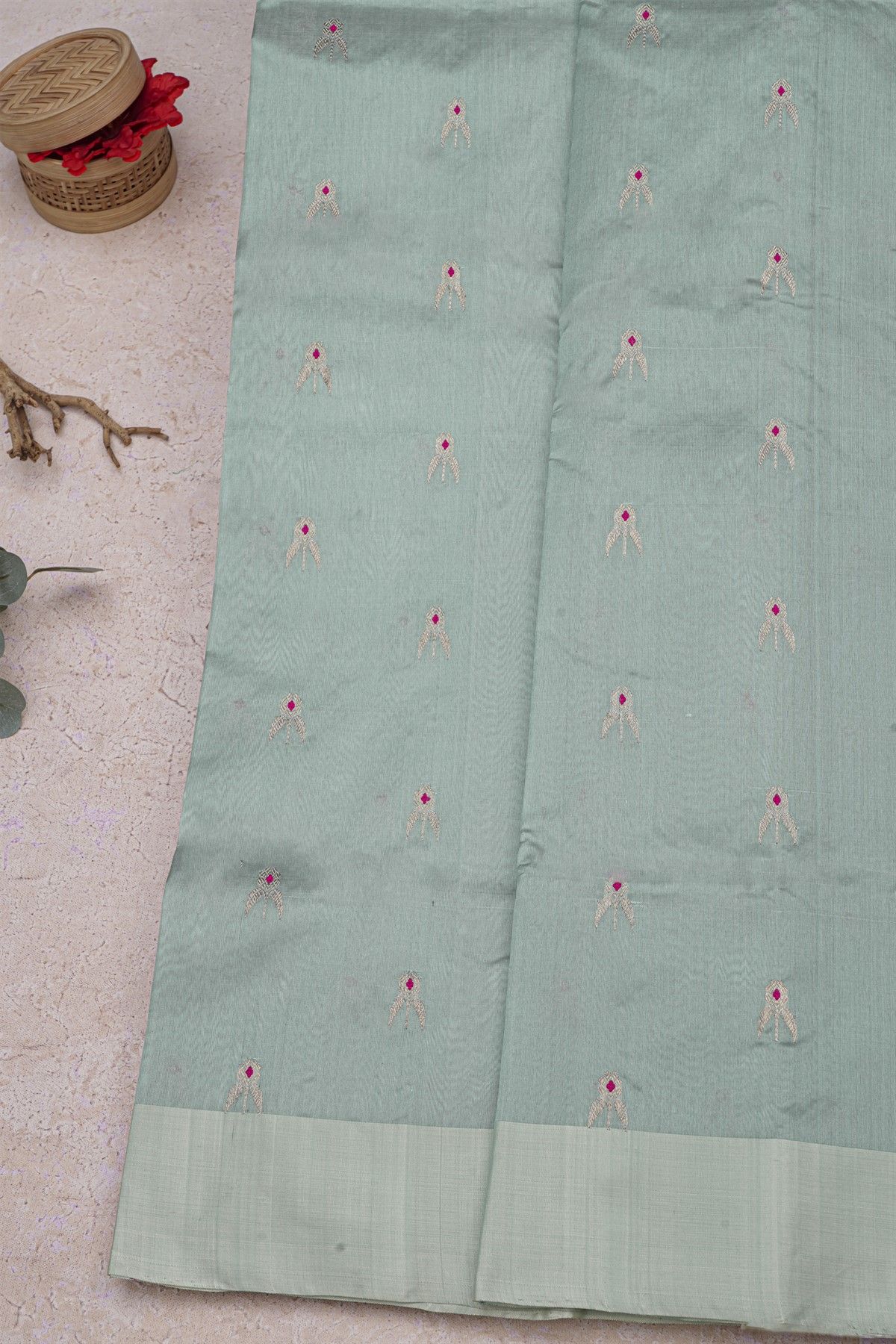 Chanderi Silk Sea Green Saree With Meenakari Buttis Body