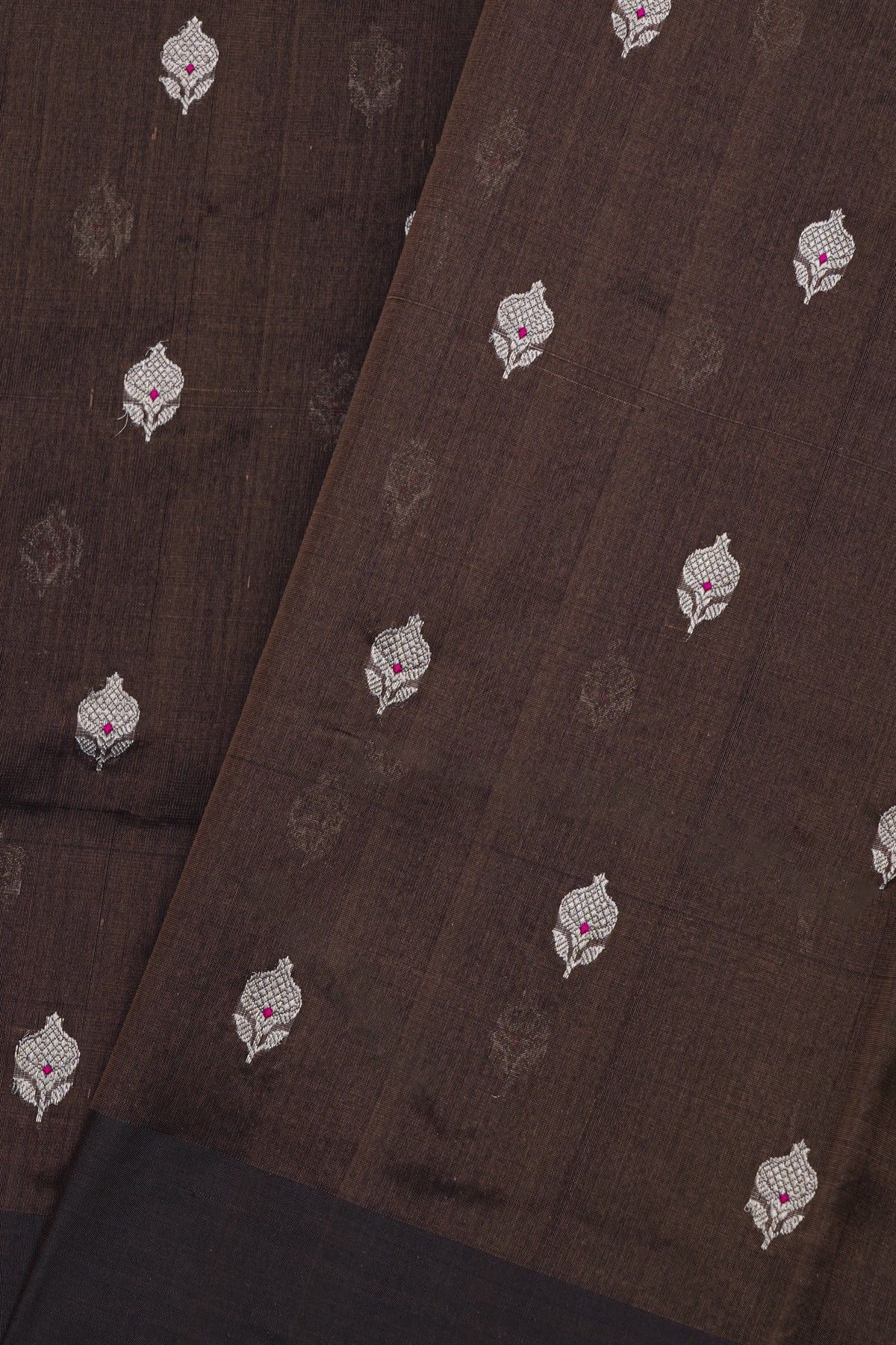 Chanderi Silk Dark Brown Saree With Zari Buttis Body
