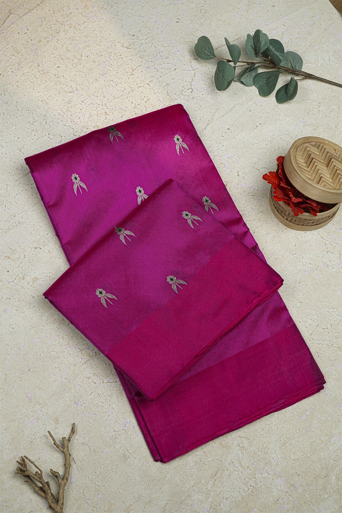 Chanderi Silk Pink Saree With Meenakari Buttis Body