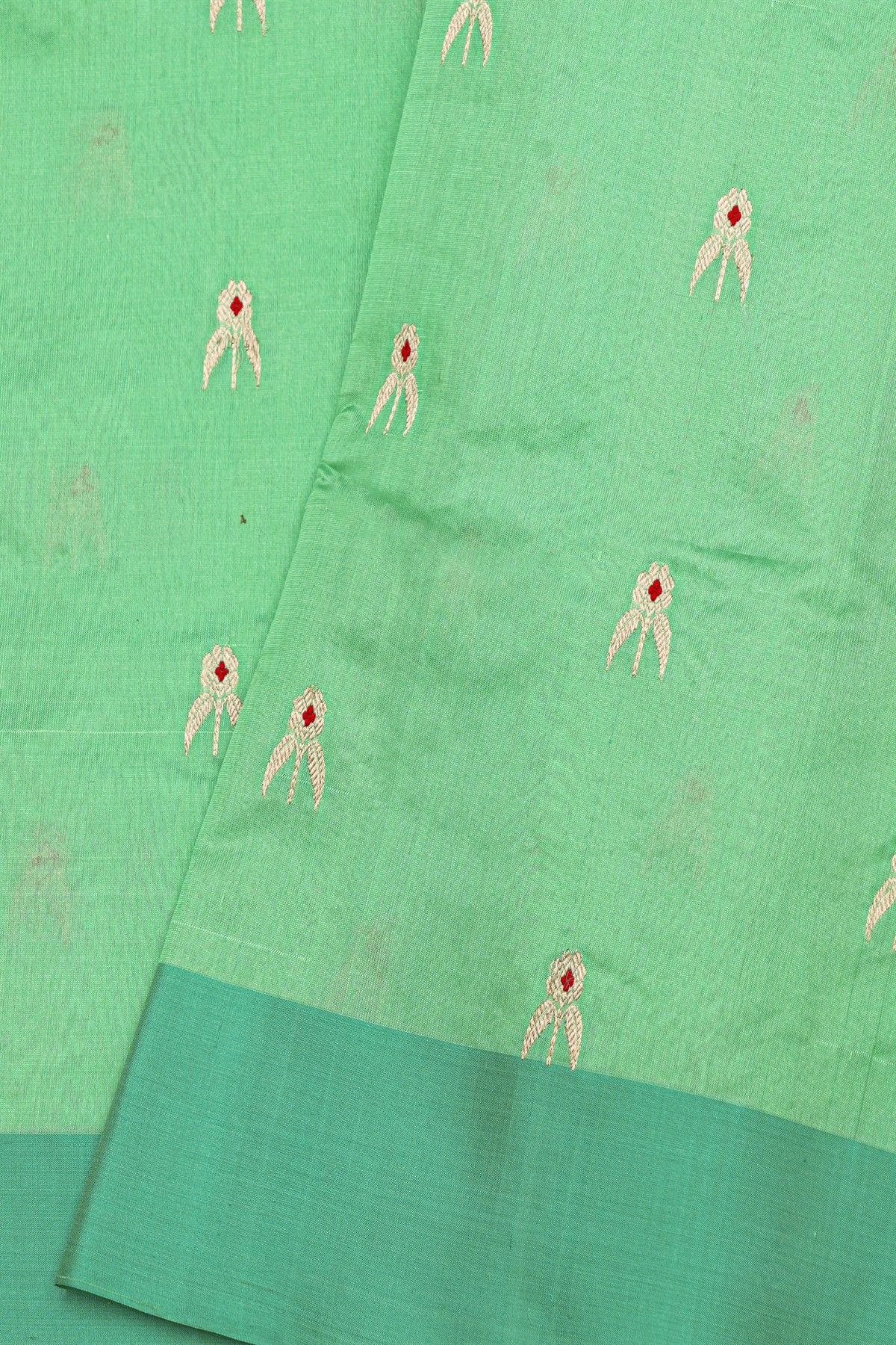 Chanderi Silk Mint Green Saree With Florals And Buttis Body