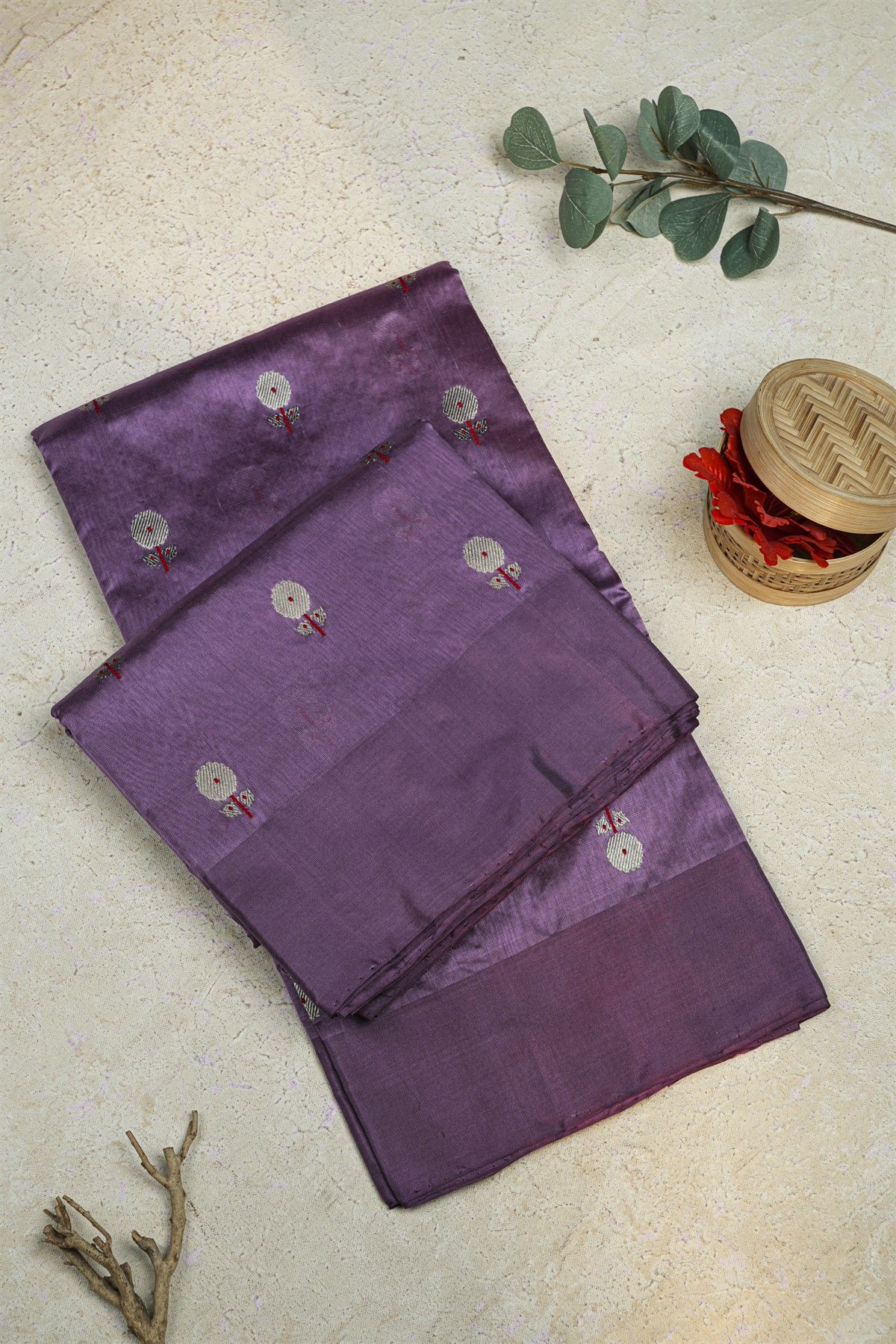 Chanderi Silk Purple Saree With Meenakari Buttis Body