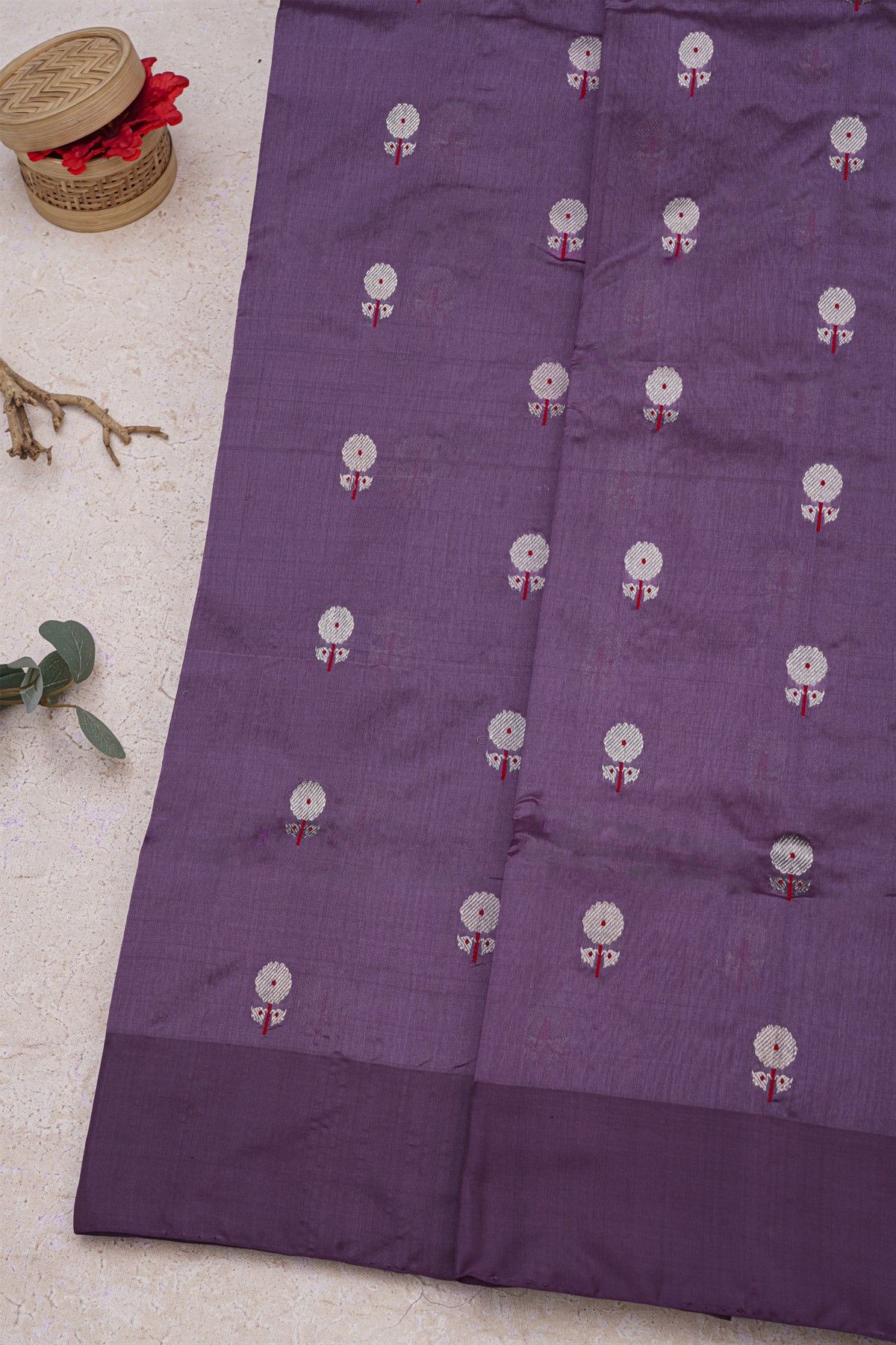 Chanderi Silk Purple Saree With Meenakari Buttis Body