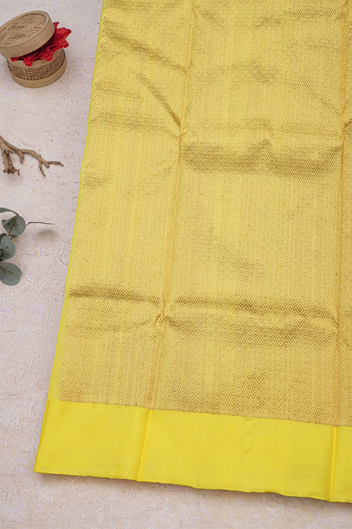 Chanderi Silk Yellow Saree With Meenakari Buttis Body