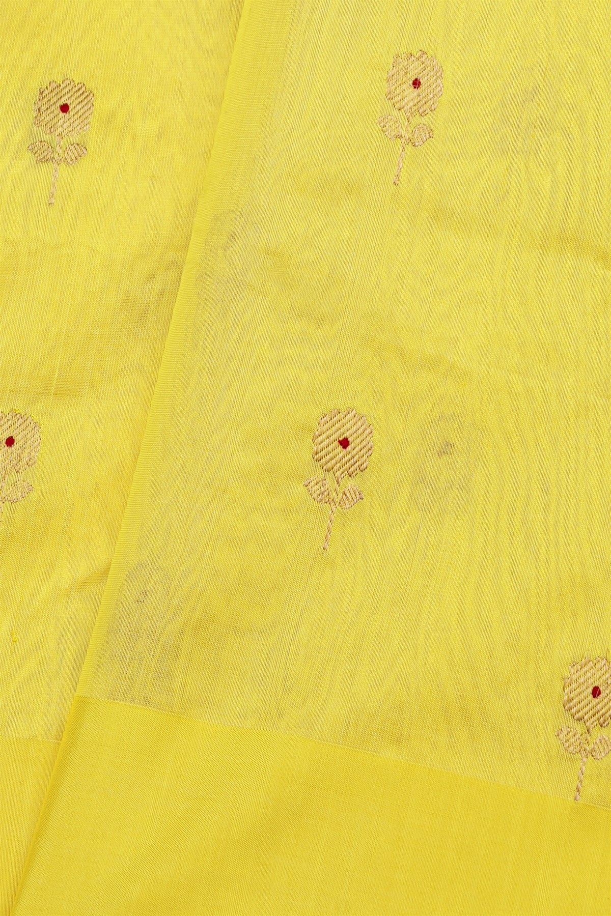 Chanderi Silk Yellow Saree With Meenakari Buttis Body