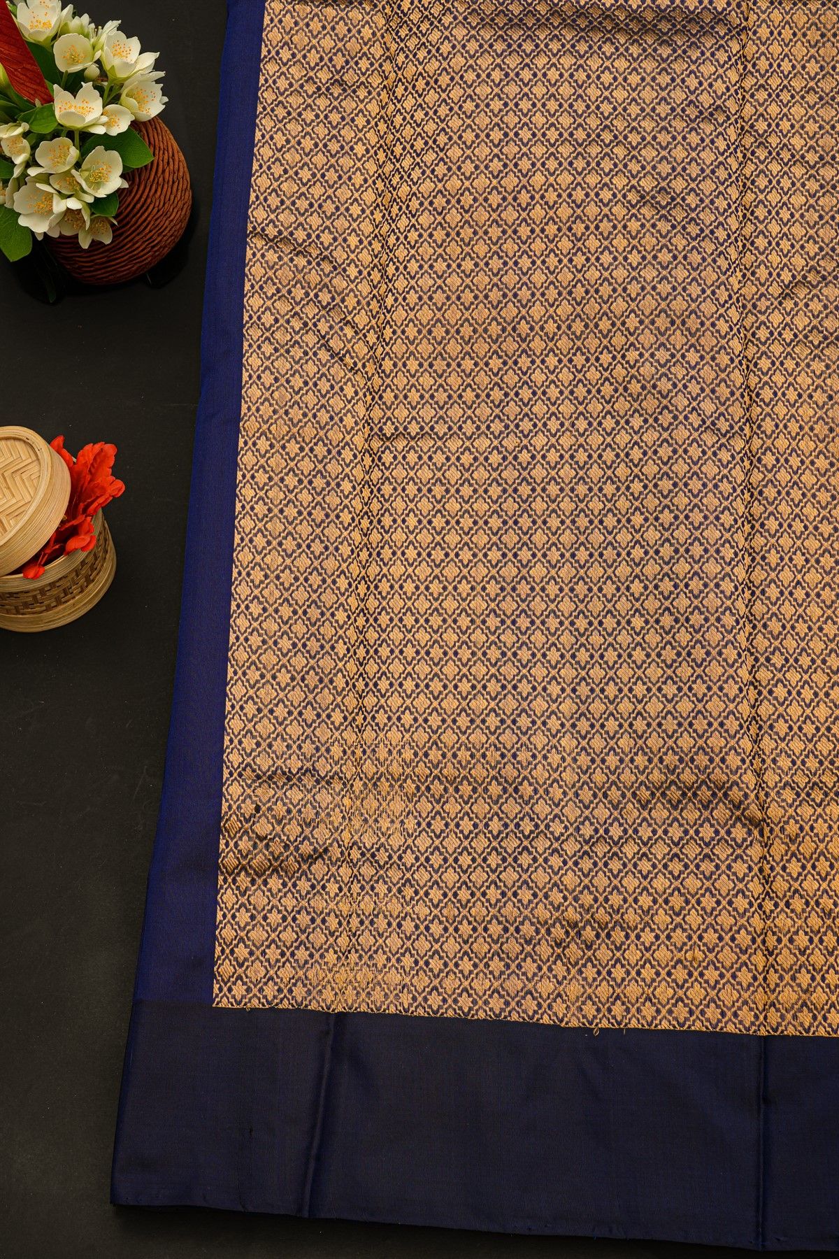 Chanderi Silk Navy Blue Saree With Florals And Buttis Body