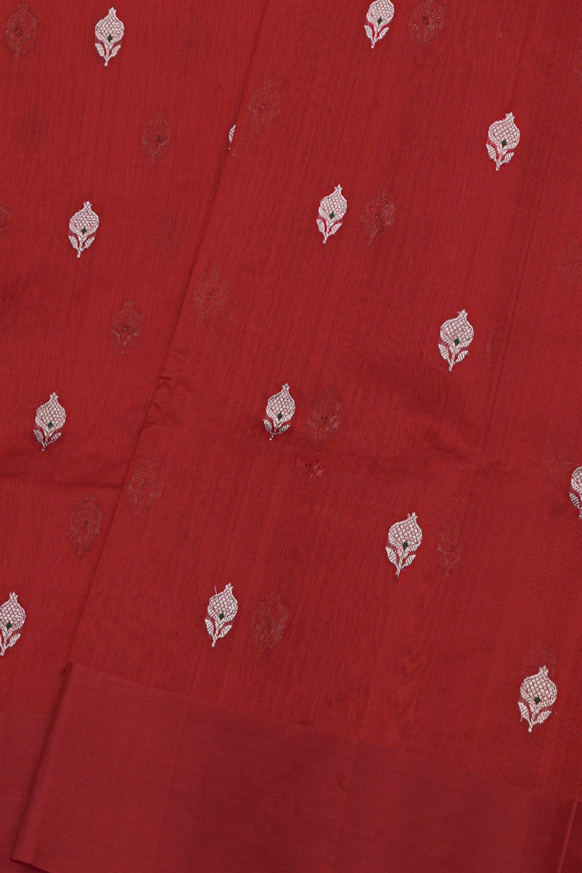 Chanderi Silk Red Saree With Meenakari Buttis Body