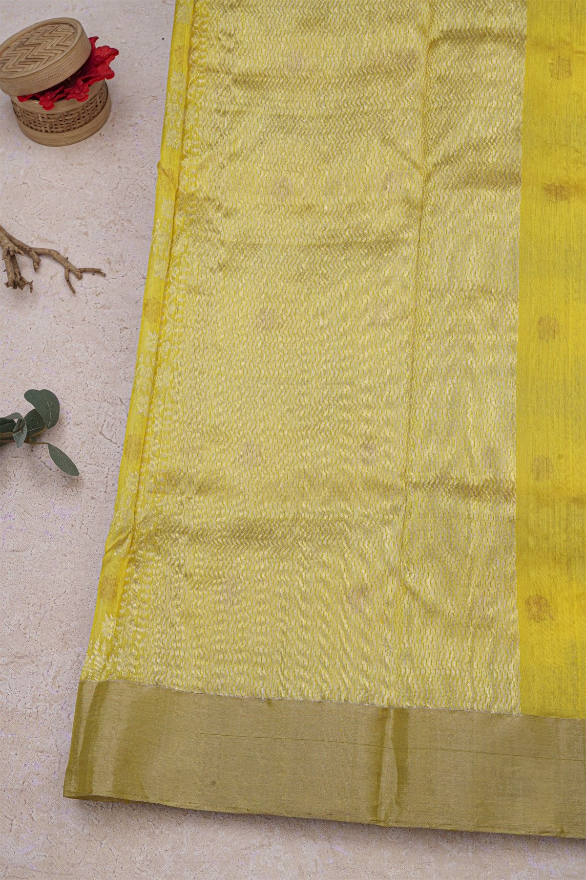 Chanderi Silk Yellow Saree With Meenakari Zari Checks Body