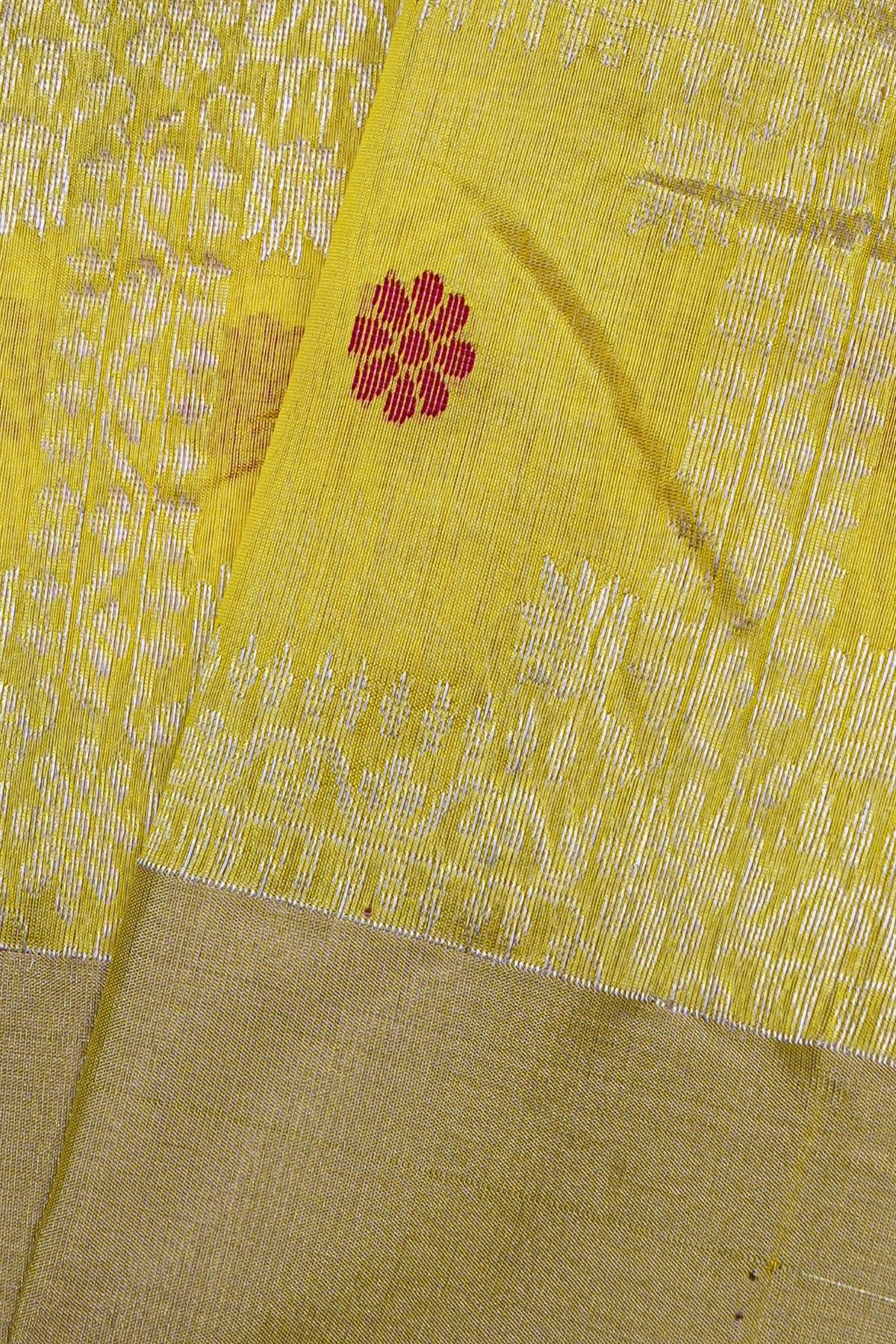 Chanderi Silk Yellow Saree With Meenakari Zari Checks Body