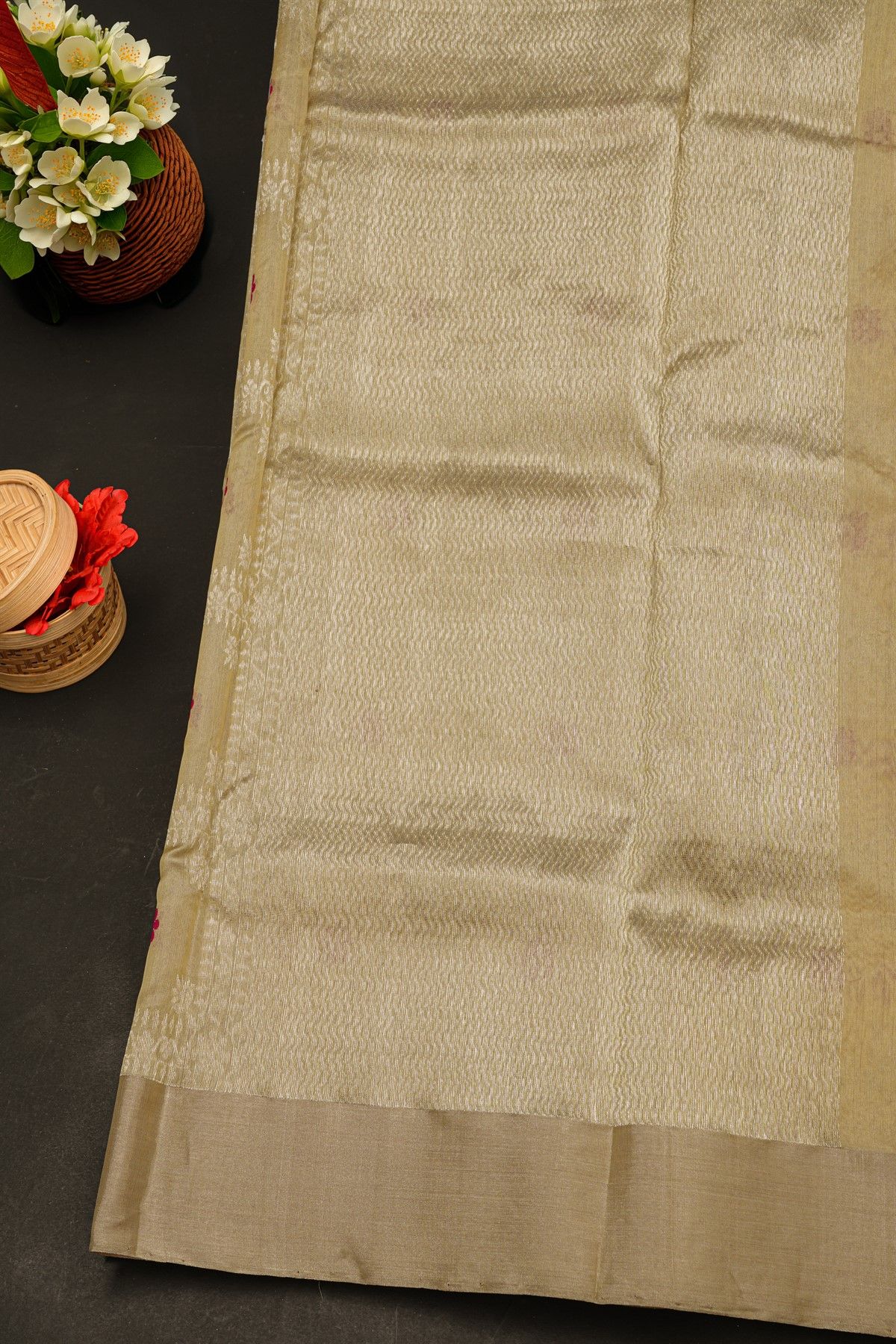Chanderi Silk Off White Saree With Florals And Buttis Body