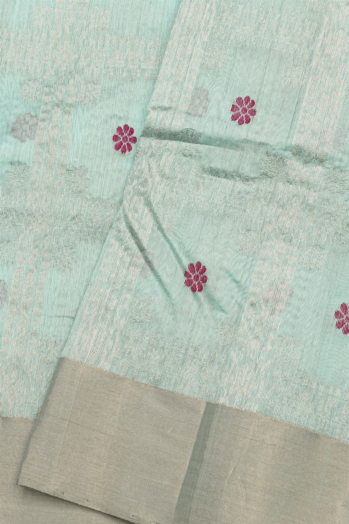Chanderi Silk Sky Blue Saree With Floral And Butti Body
