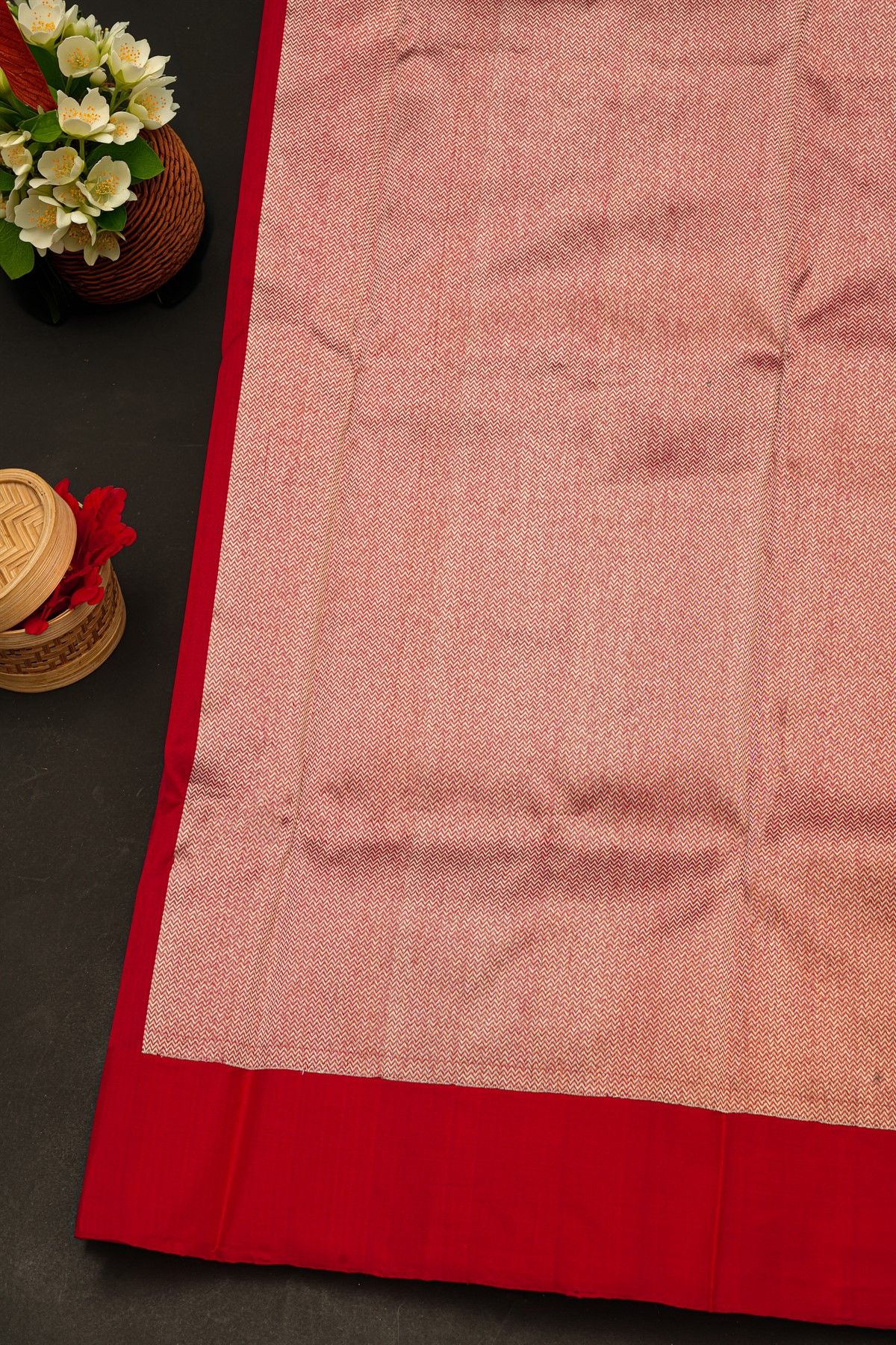 Chanderi Silk Red Saree With Floral And Buttis Body