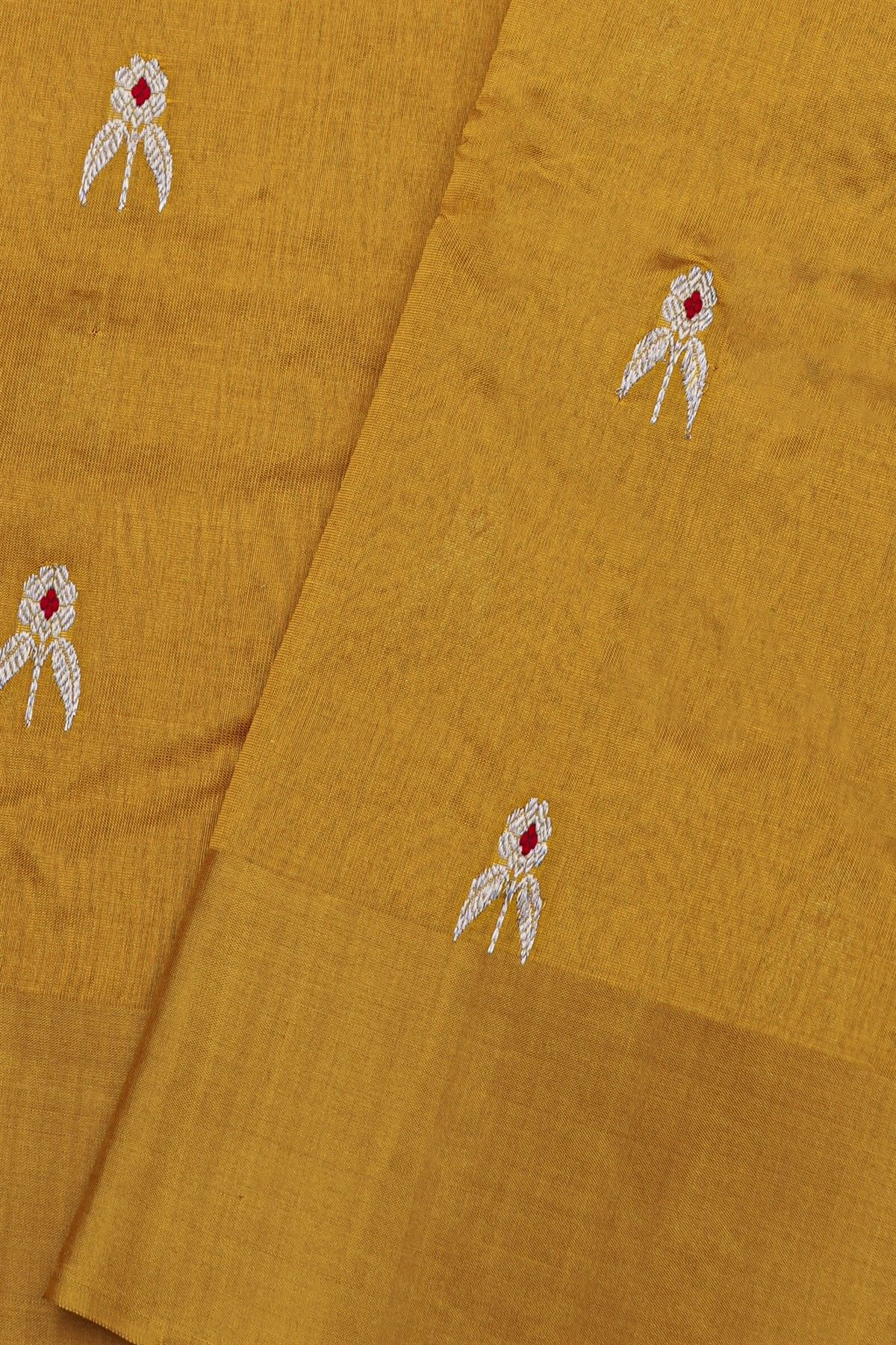 Chanderi Silk Golden Yellow Saree With Meenakari Buttis Body