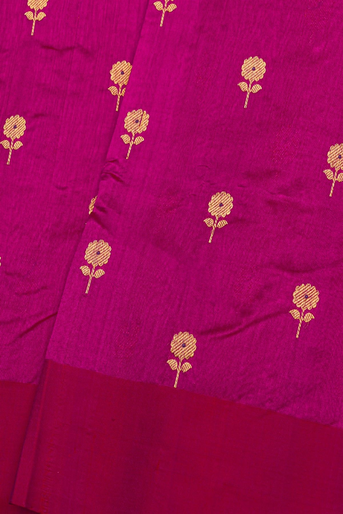 Chanderi Silk Rani Pink Saree With Floral And Buttis In Body