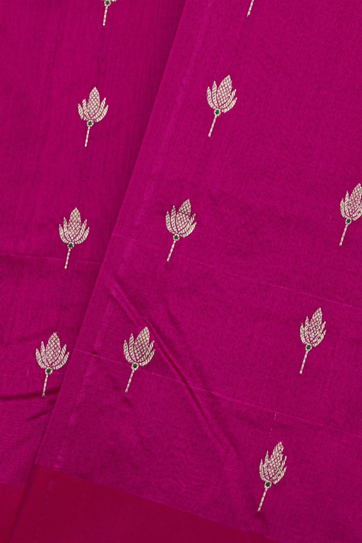 Chanderi Silk Rani Pink Saree With Floral And Buttis In Body