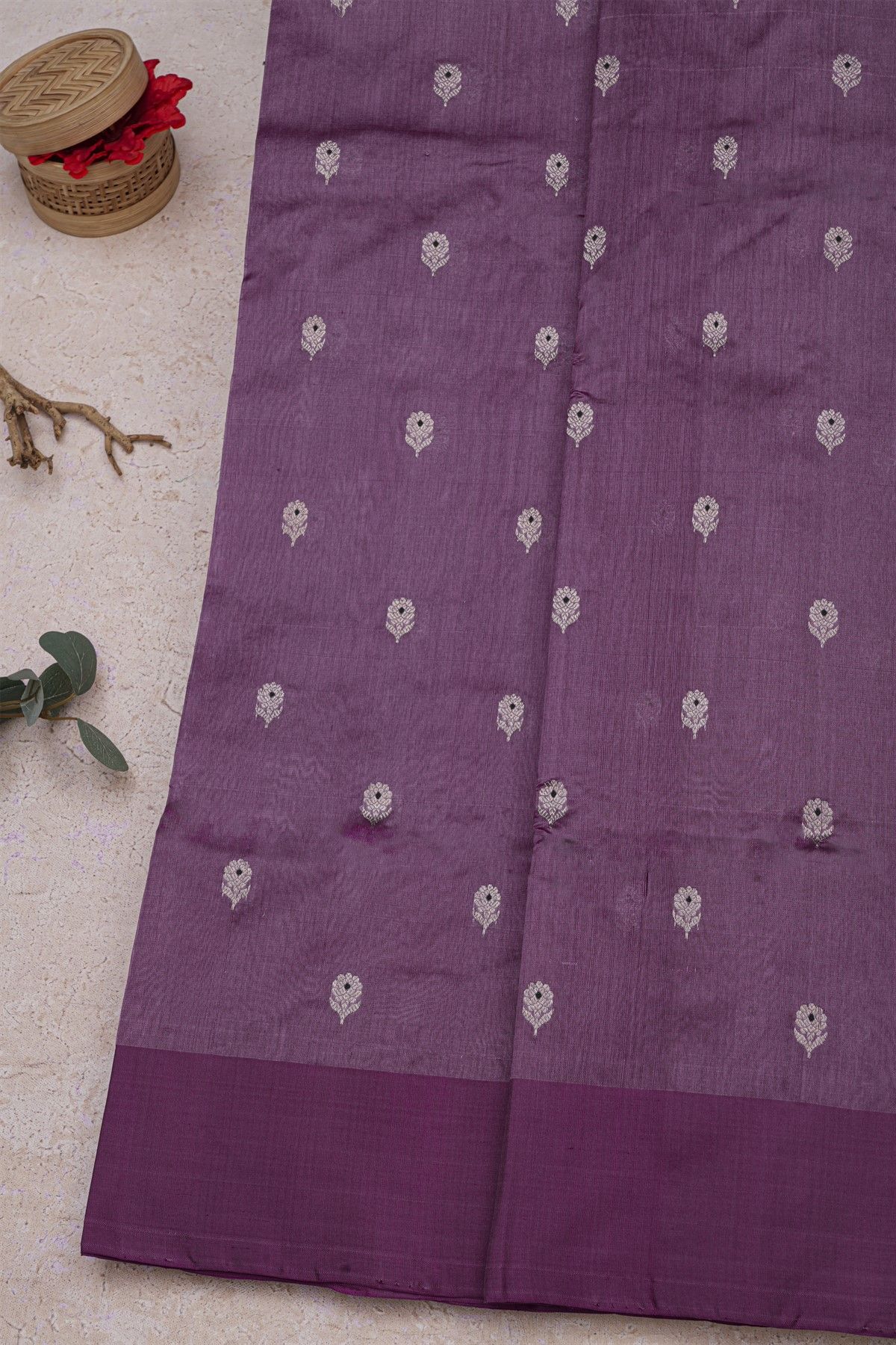 Chanderi Silk Purple Saree With Meenakari Buttis Body