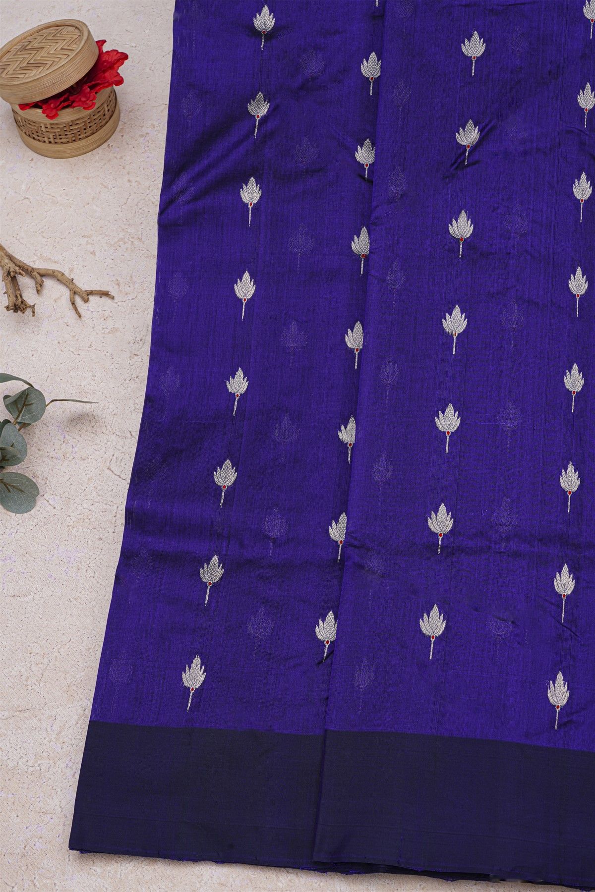 Chanderi Silk Royal Blue Saree With Silver Zari Buttis Body