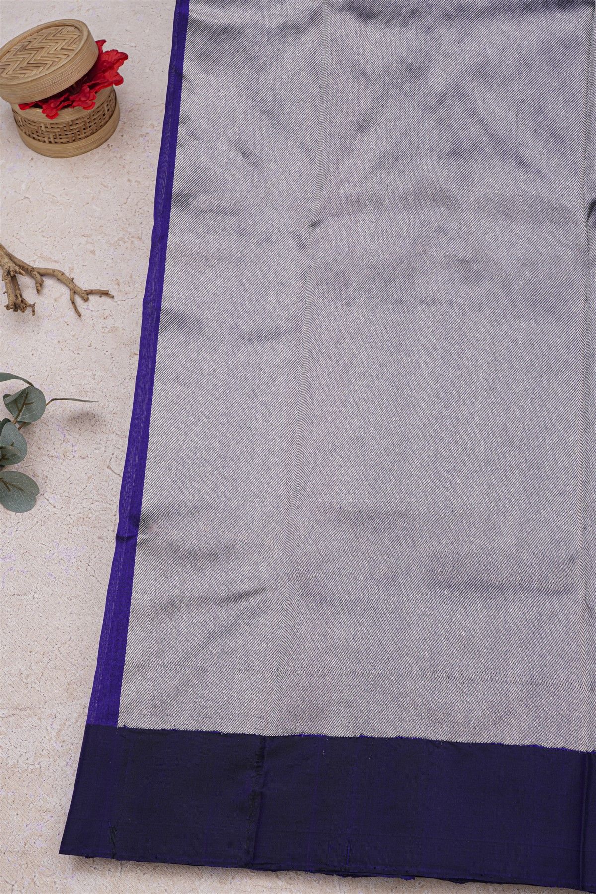 Chanderi Silk Royal Blue Saree With Silver Zari Buttis Body
