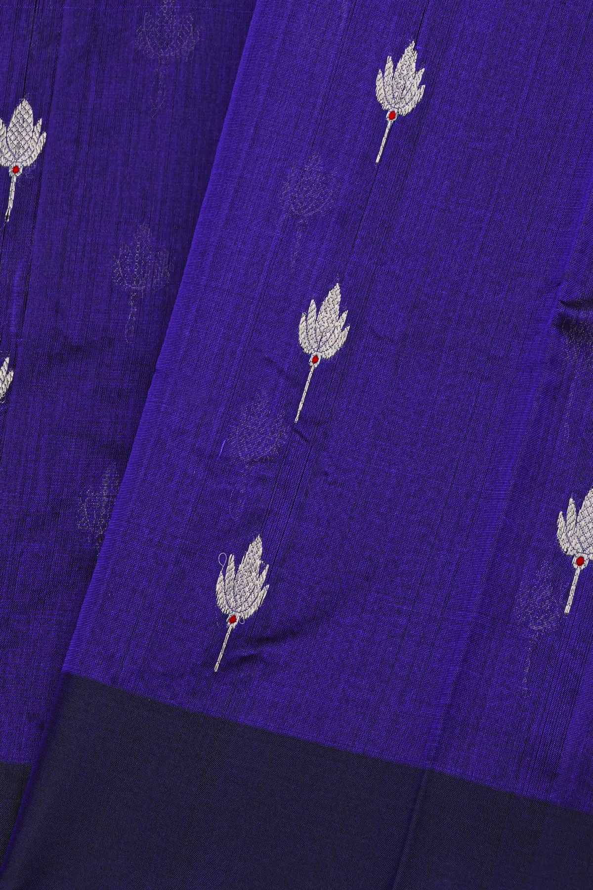 Chanderi Silk Royal Blue Saree With Silver Zari Buttis Body