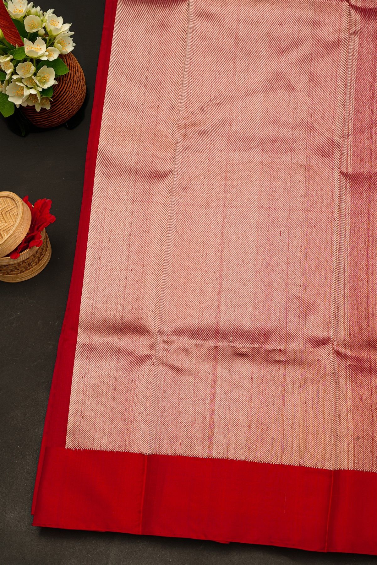 Chanderi Silk Red Saree With Floral And Buttis In Body