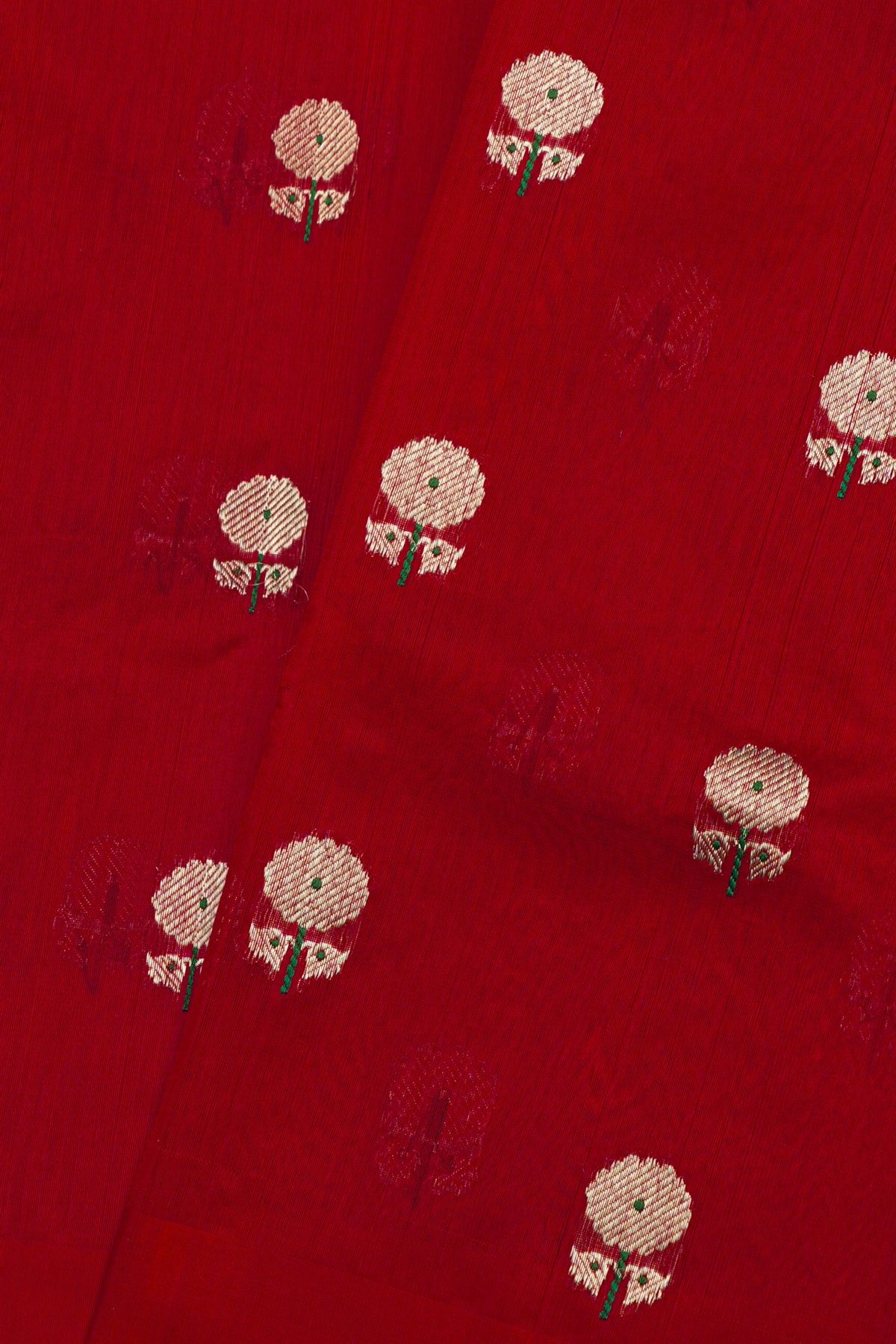 Chanderi Silk Red Saree With Floral And Buttis In Body