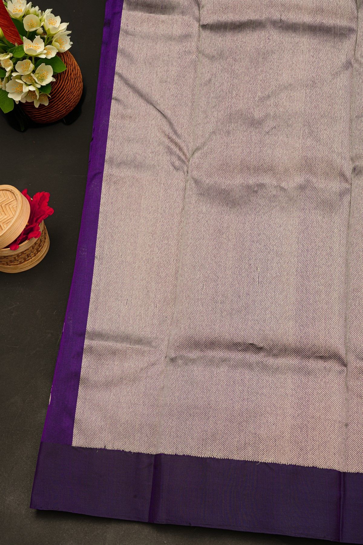 Chanderi Silk Violet Saree With Floral Buttis Body