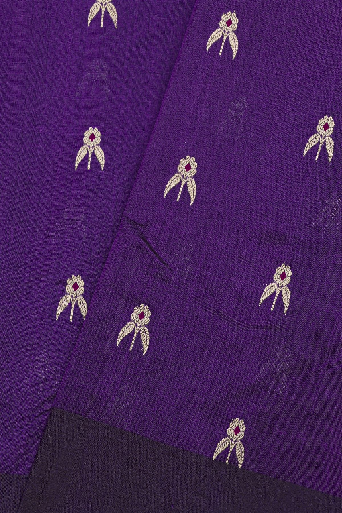 Chanderi Silk Violet Saree With Floral Buttis Body